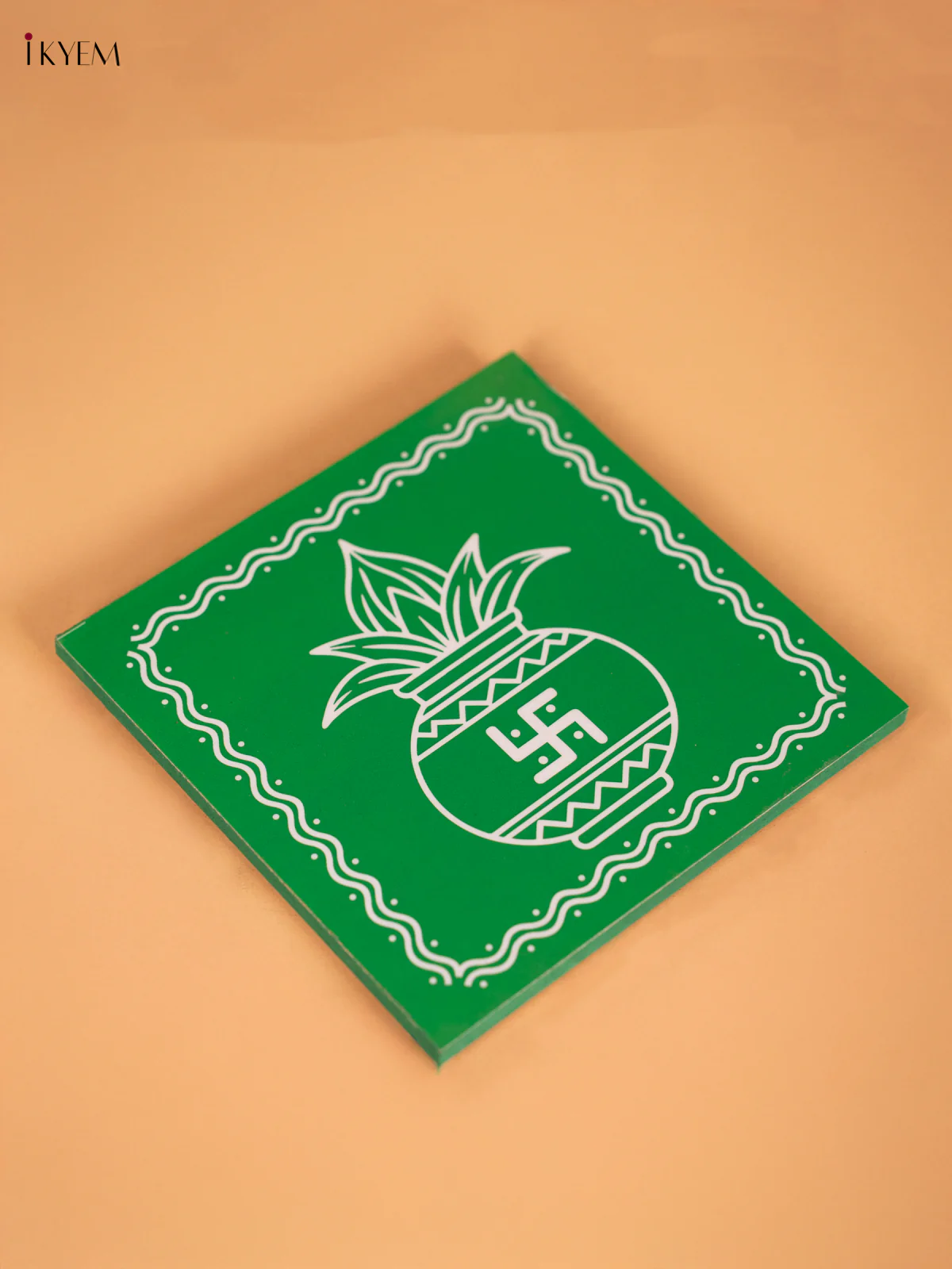 Kalasam Wooden Square Manai - Green - (6x6) Inches - KN12125 - Image 3