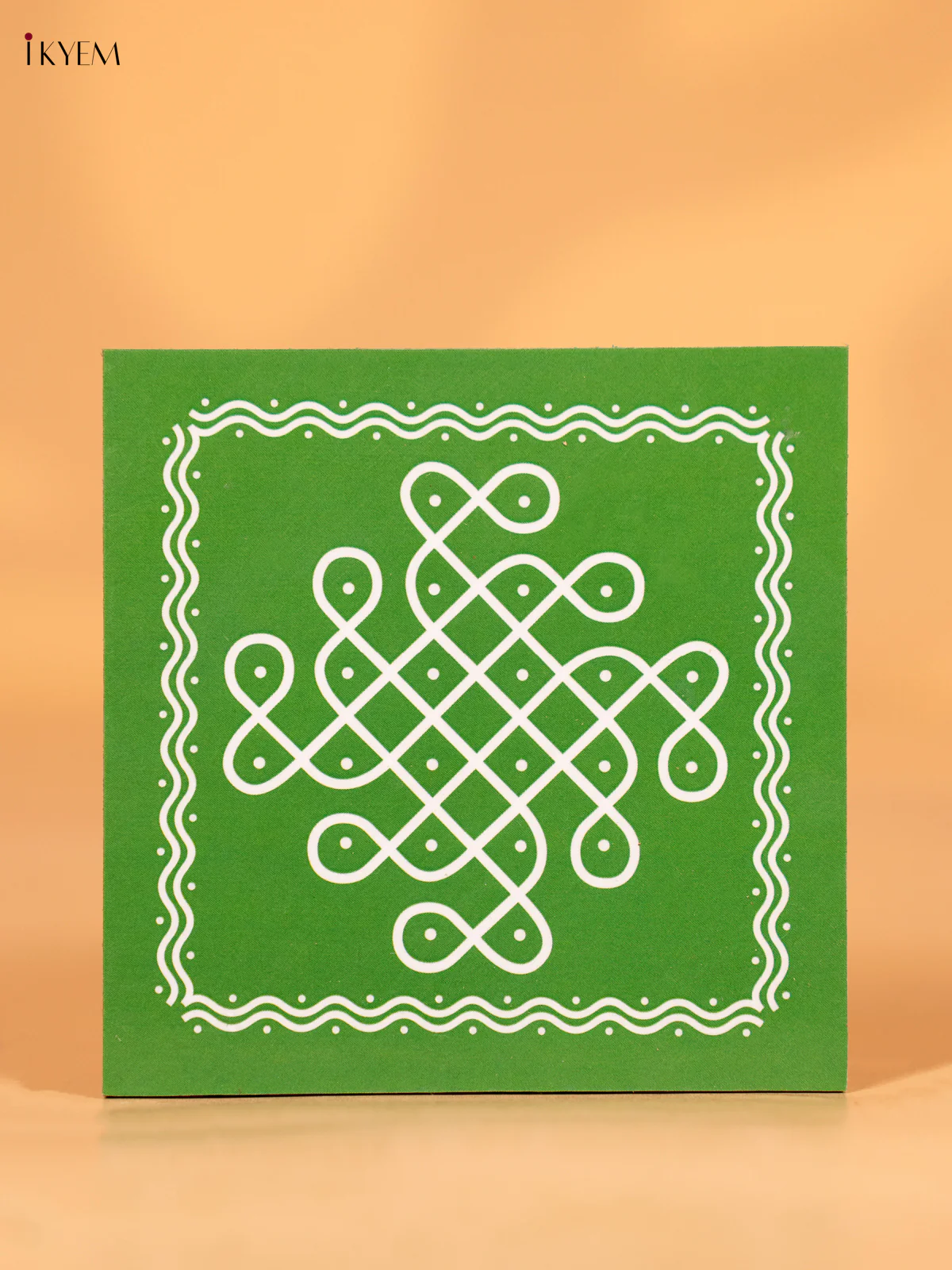 Sikku Kolam Wooden Square Manai - Green - (4x4) Inches - KN12127