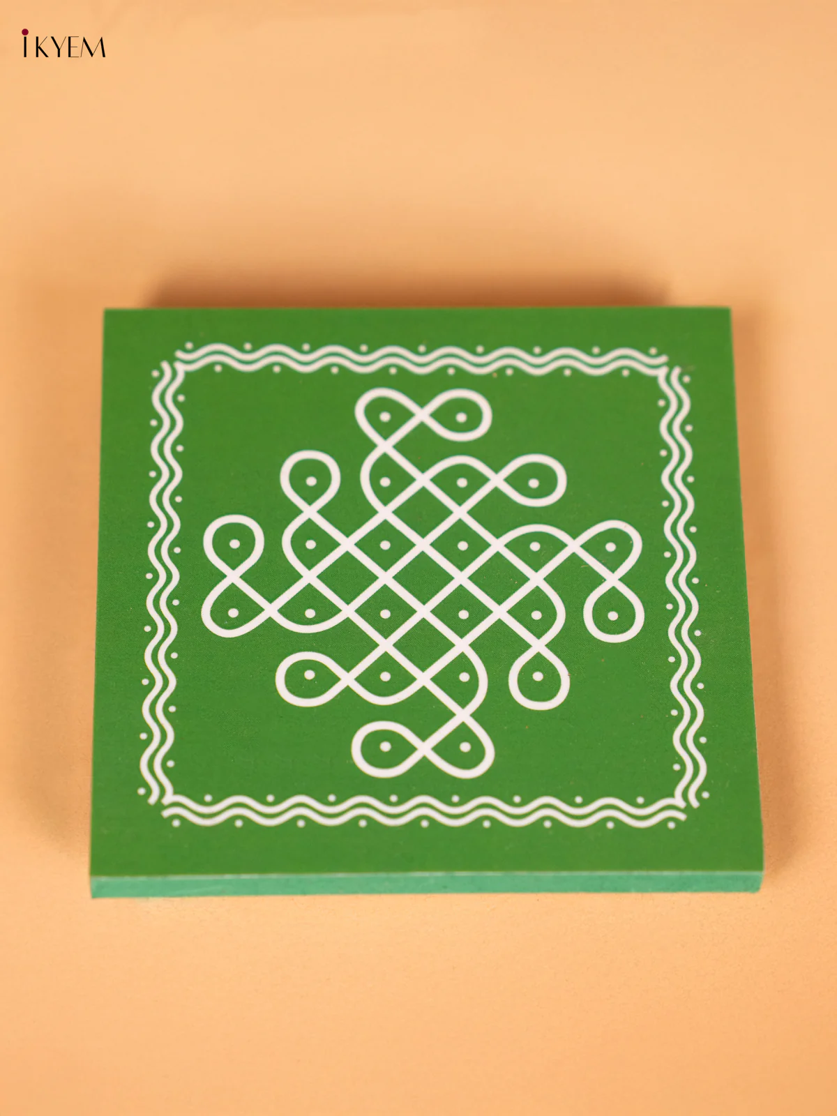 Sikku Kolam Wooden Square Manai - Green - (4x4) Inches - KN12127 - Image 2