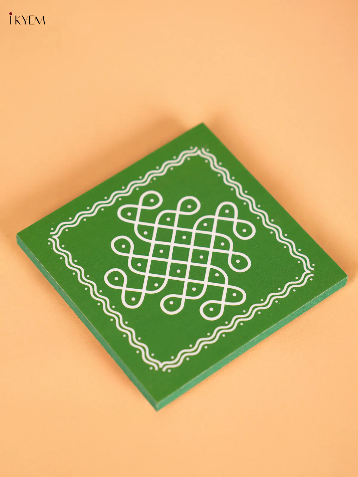 Sikku Kolam Wooden Square Manai - Green - (4x4) Inches - KN12127 - Image 3