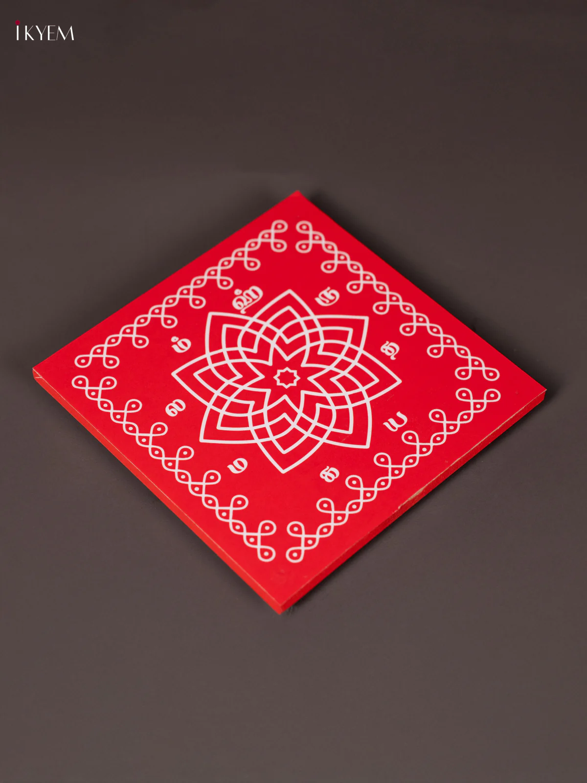 Hrudaya Kamalam Wooden Square Kolam Manai - Red - (4x4) Inch - KN12130 - Image 3