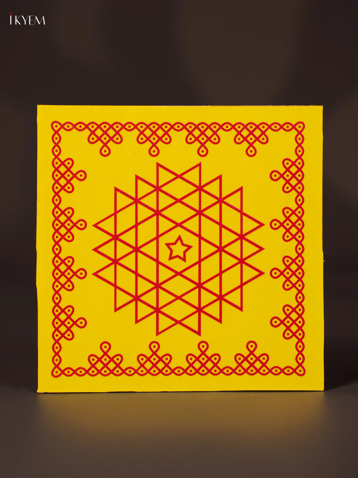 Aishwarya Kolam Wooden Square Manai - Yellow - (4x4) Inch - KN12132