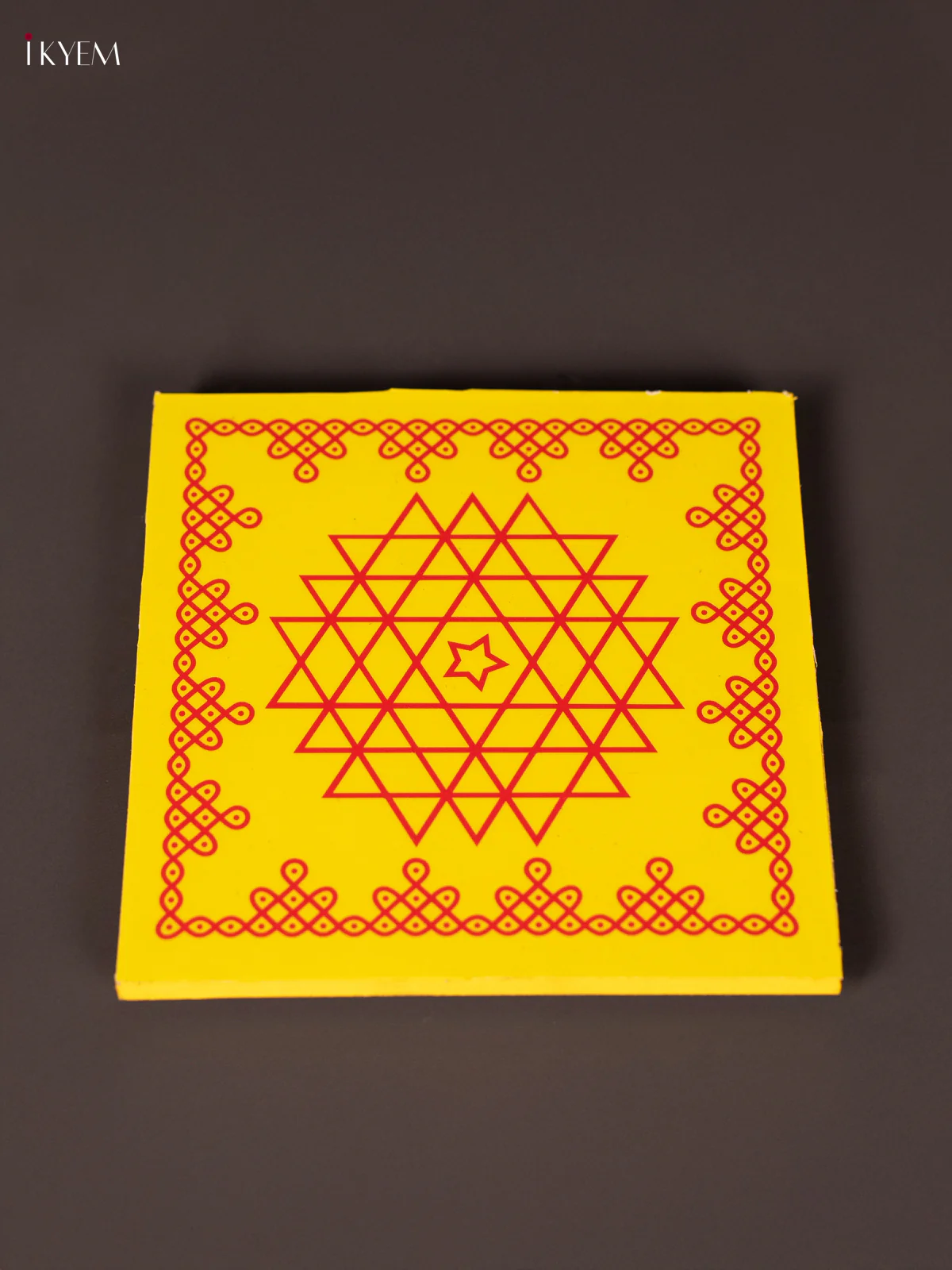 Aishwarya Kolam Wooden Square Manai - Yellow - (4x4) Inch - KN12132 - Image 2