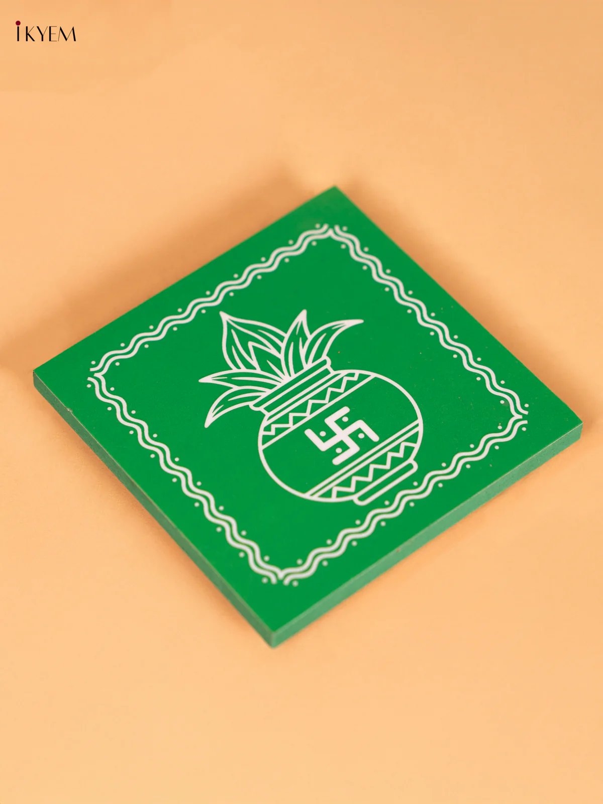 Kalasam Wooden Square Manai - Green - (4x4) Inches - KN12135 - Image 3