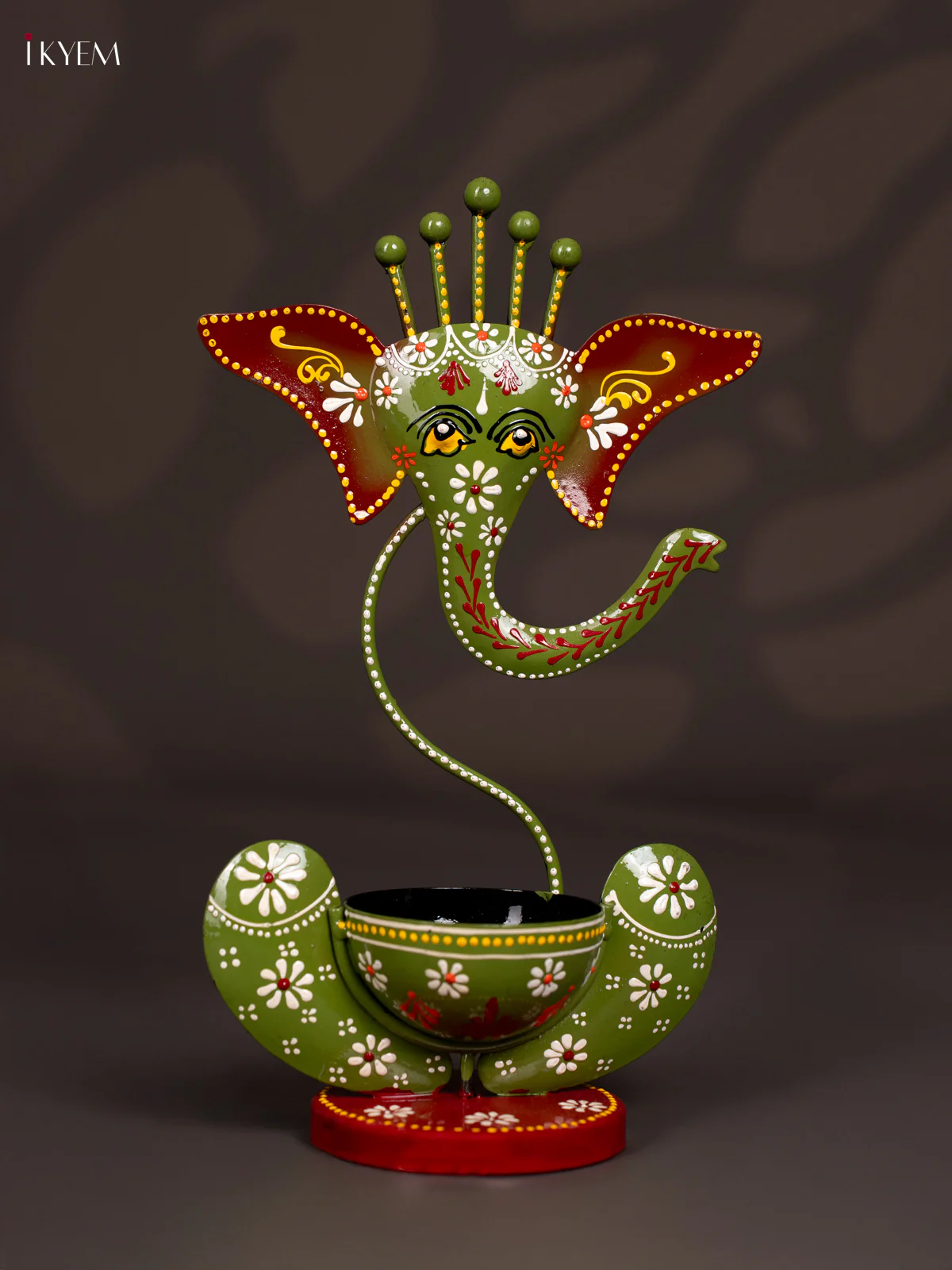 Hand-Painted Metal Ganesh T Light - 11 Inches - KN12136