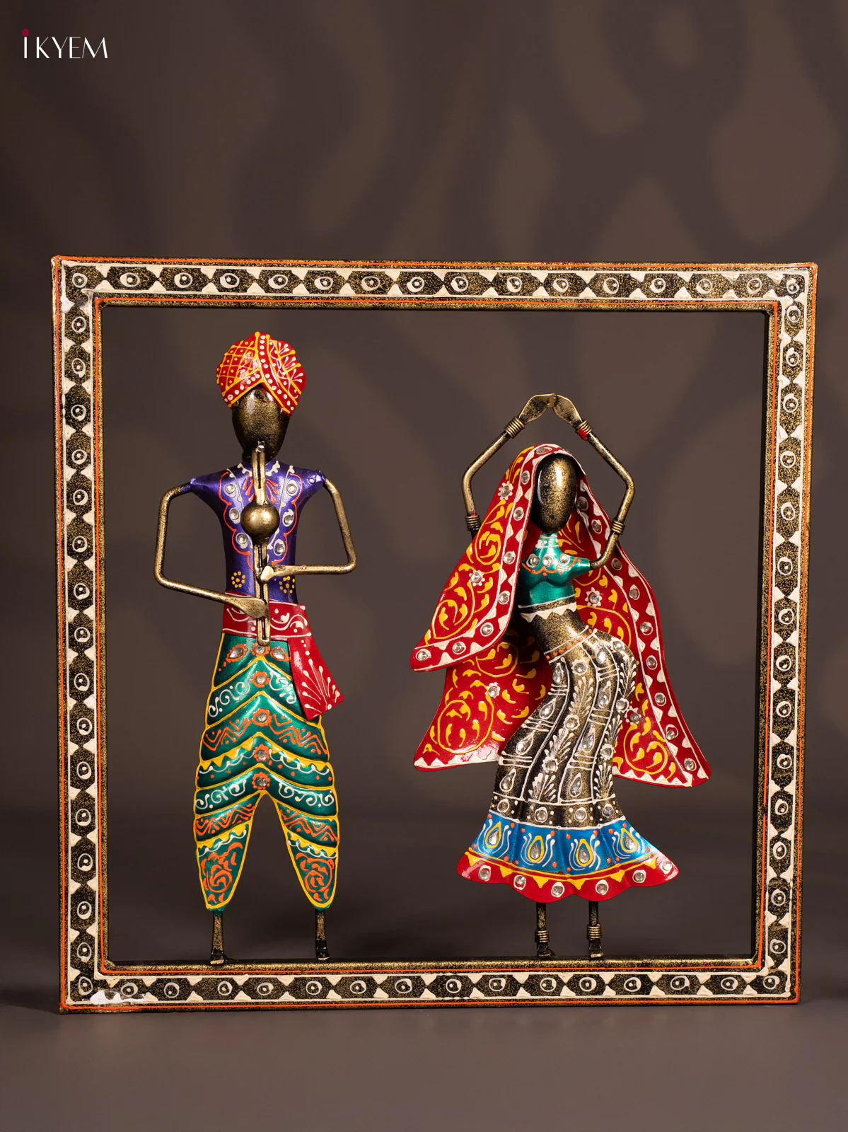 Hand-Painted Metal Dancing Couple Wall Frame - 15 Inch - KN12146