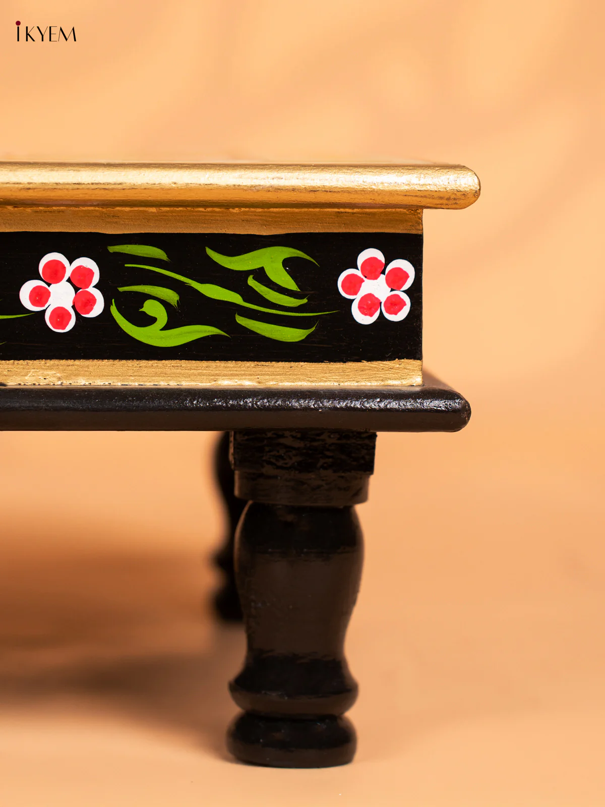 Cow Hand-Painted Wooden Bajot - Green - 12 Inches - KN15112 - Image 3