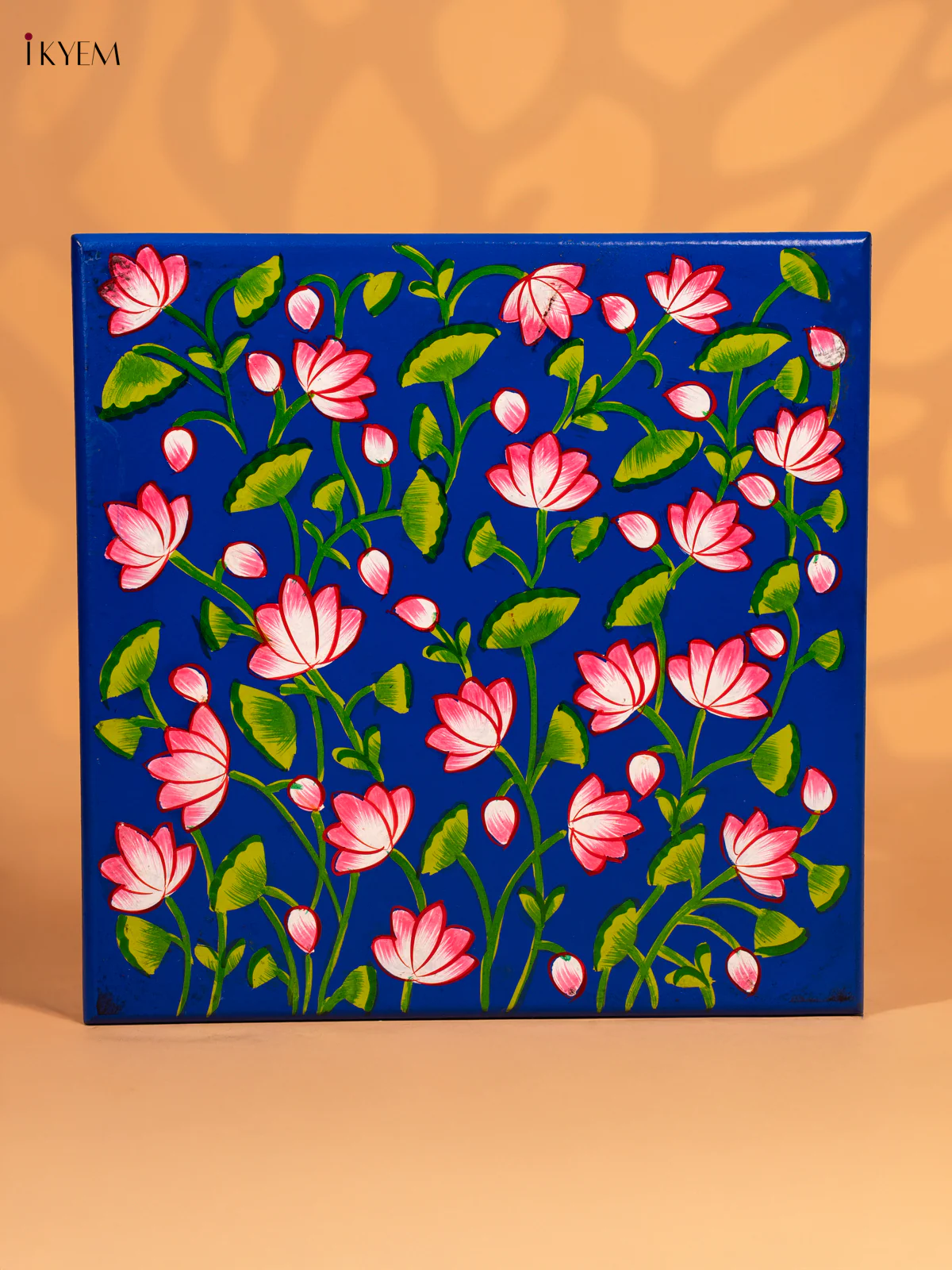 Lotus Hand-Painted Wooden Bajot - Blue - 12 Inches - KN15114 - Image 2