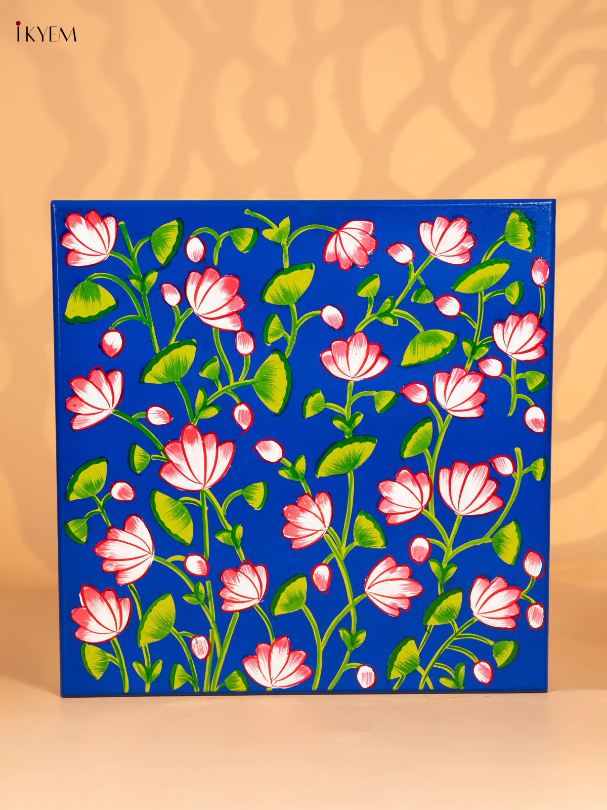 Lotus Hand Painted Wooden Bajot - Blue - 15 Inches - KN15115 - Image 2