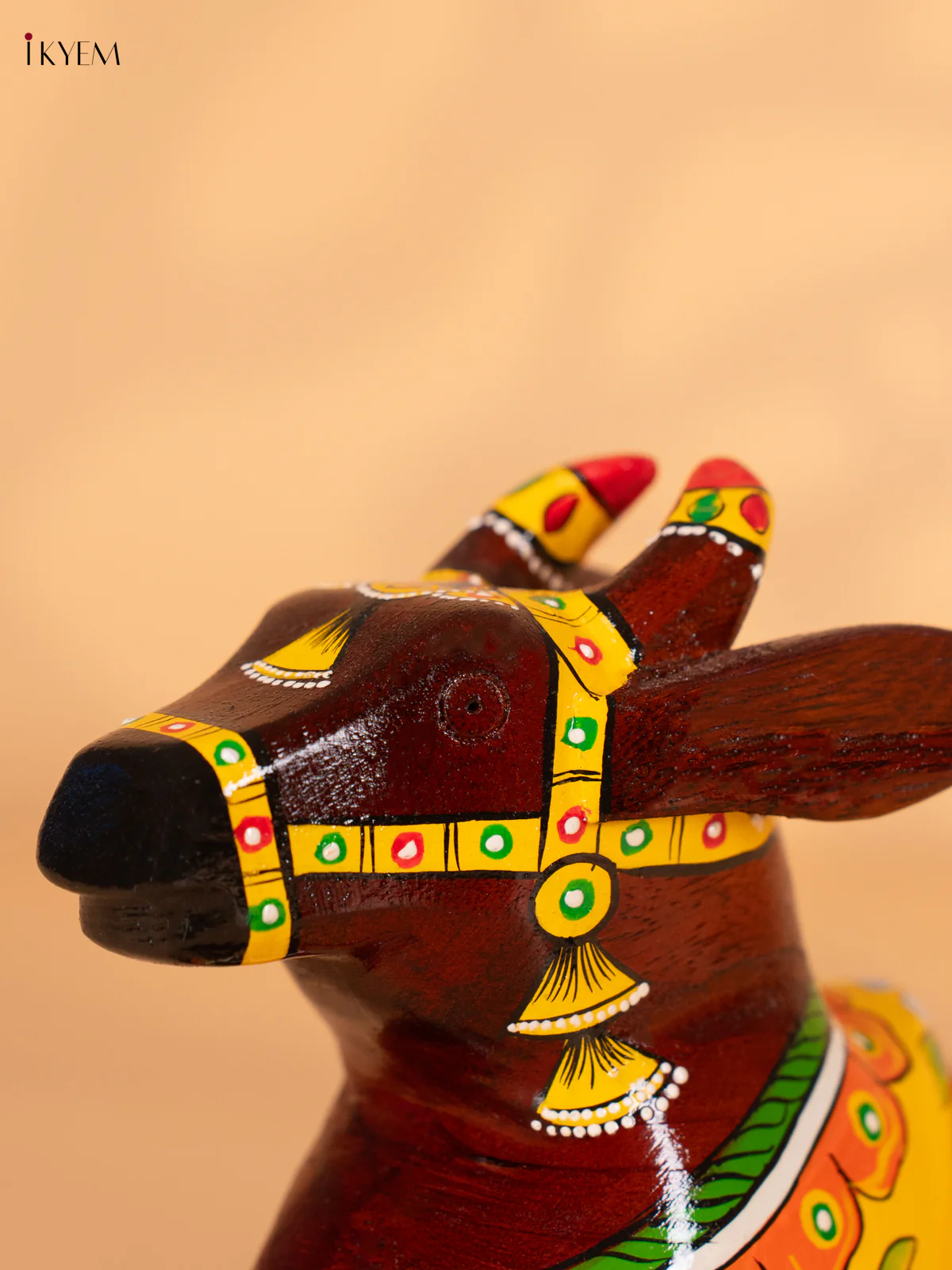 Hand-Painted Wooden Nandhi - Yellow - 7 Inch - KN15125 - Image 2