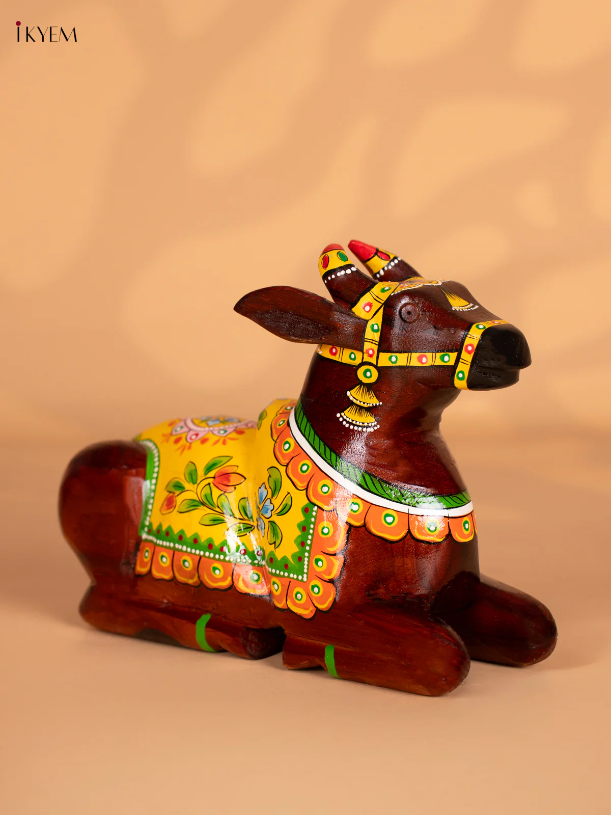 Hand-Painted Wooden Nandhi - Yellow - 7 Inch - KN15125 - Image 3