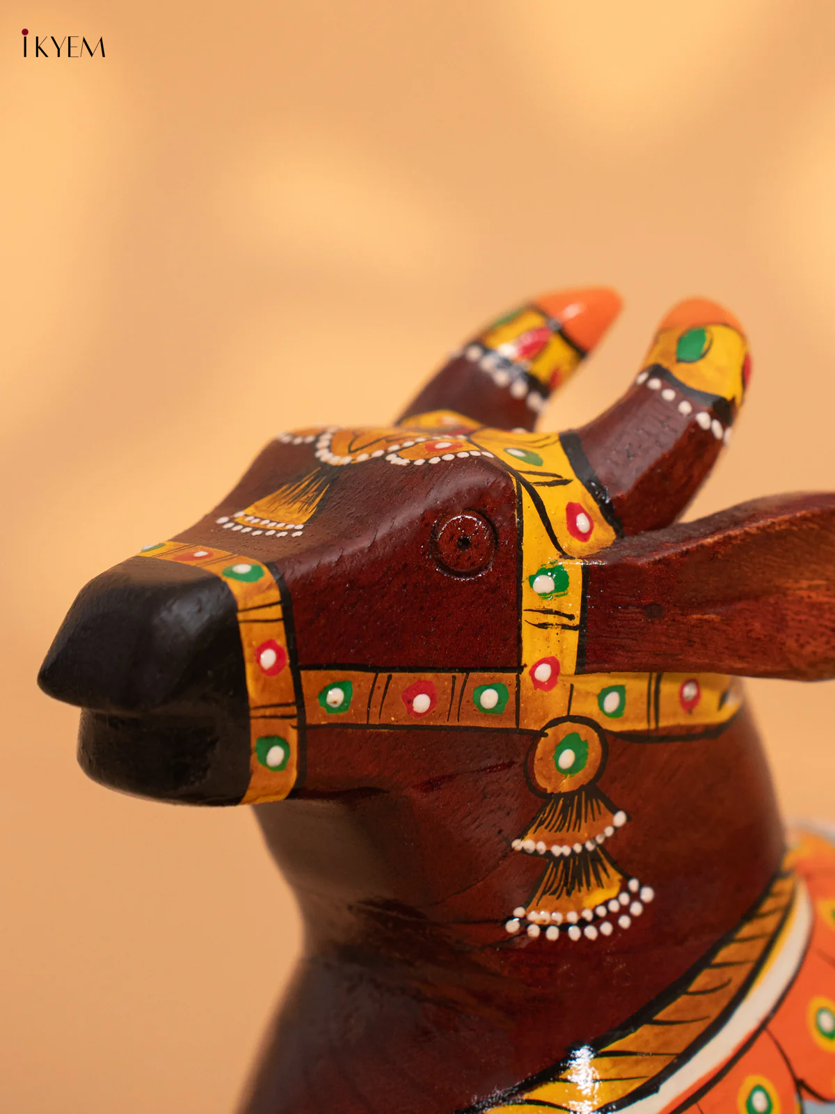 Hand-Painted Wooden Nandhi - Sky Blue - 7 Inch - KN15126 - Image 2