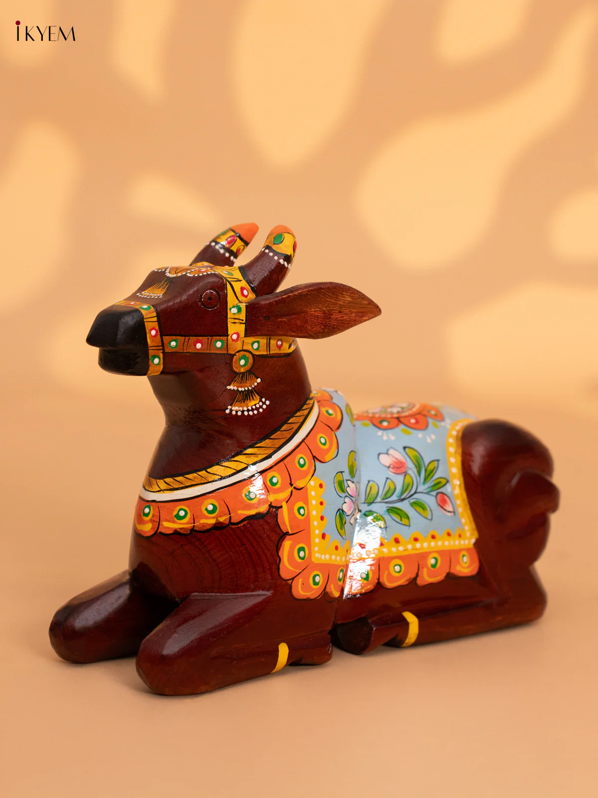Hand-Painted Wooden Nandhi - Sky Blue - 7 Inch - KN15126 - Image 3