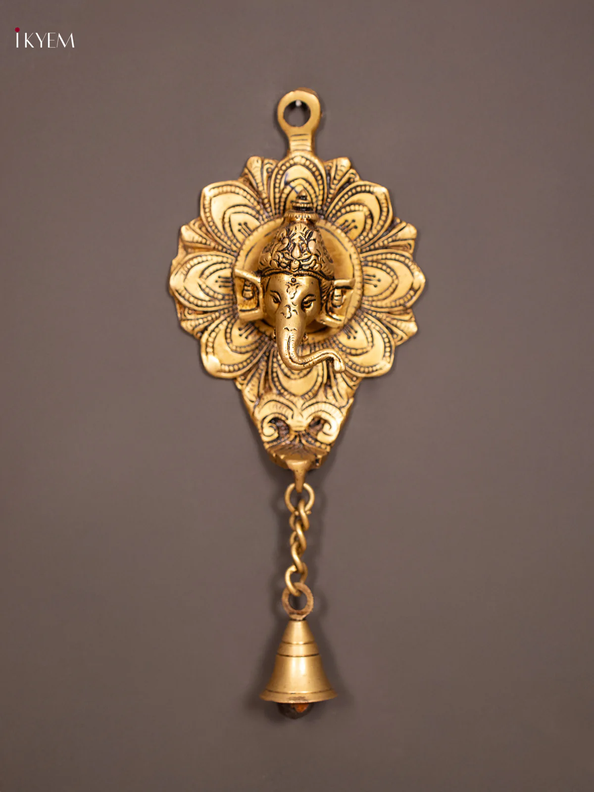 Brass Ganesha Wall Hanging with Bell - 9 Inch - KN16111