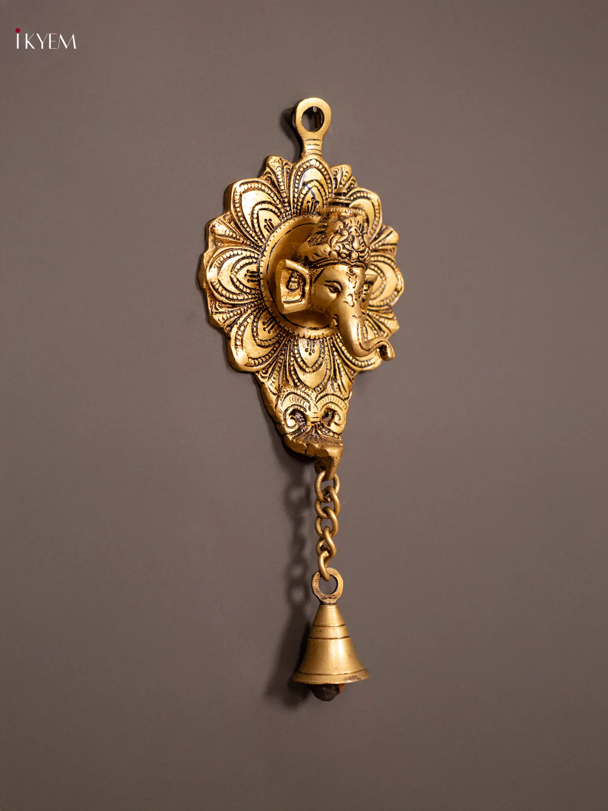 Brass Ganesha Wall Hanging with Bell - 9 Inch - KN16111 - Image 2