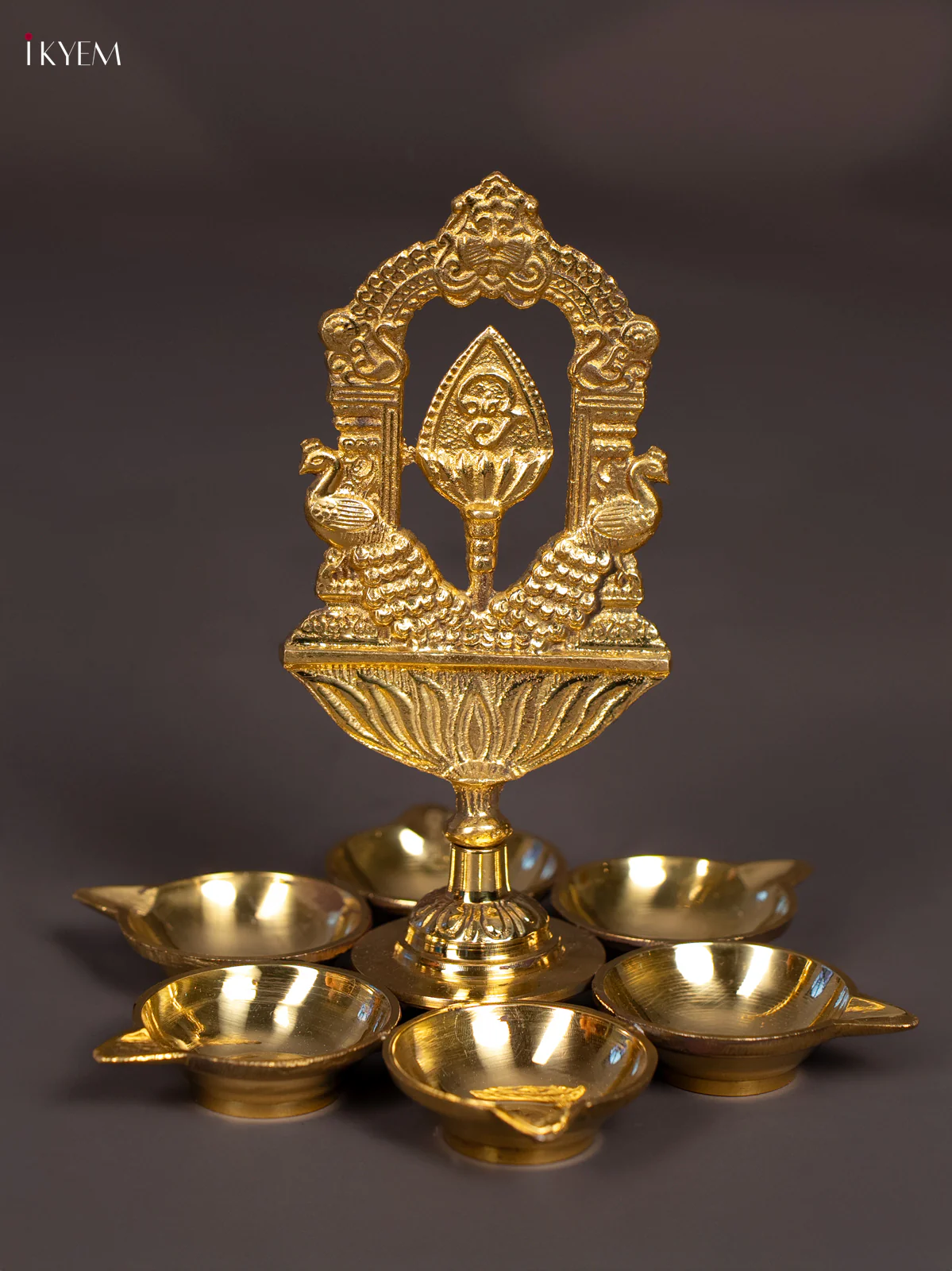 Brass Vel with Peacock 6-Face Diya - 6.5 Inch - KN16129 - Image 2