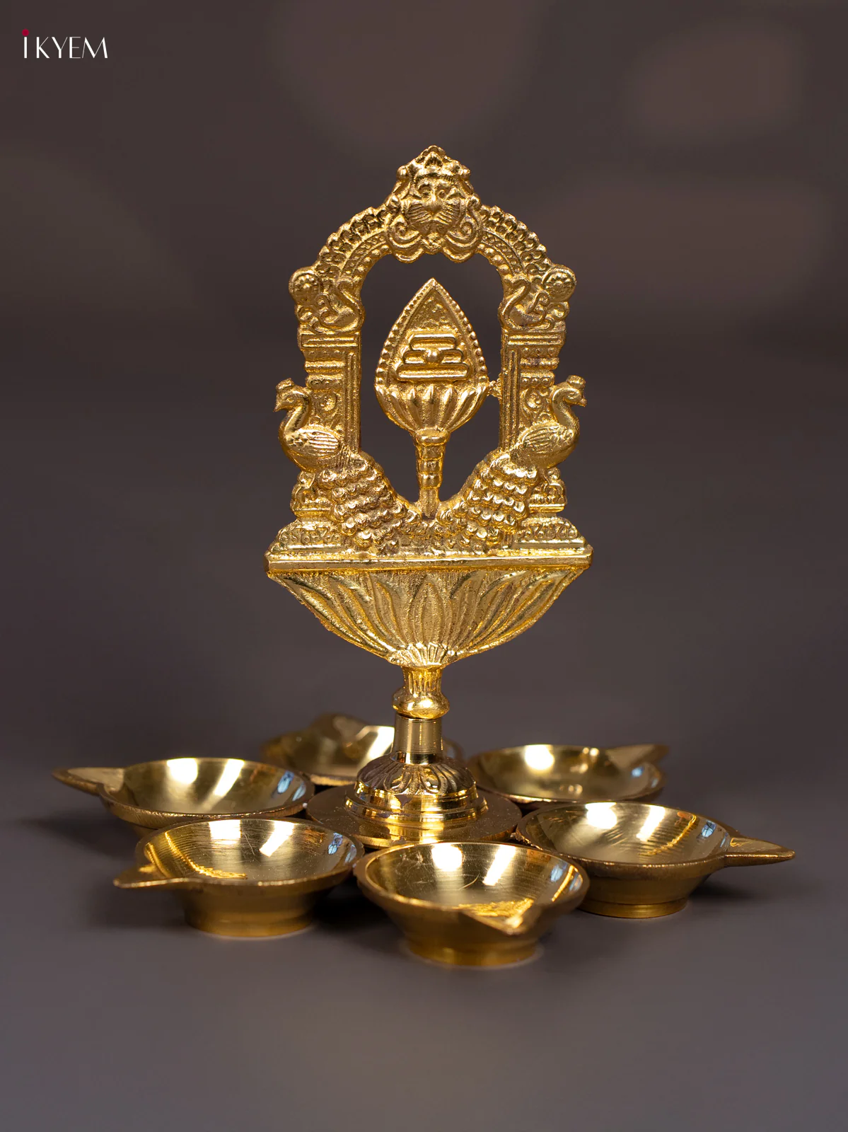 Brass Vel with Peacock 6-Face Diya - 6.5 Inch - KN16129 - Image 4