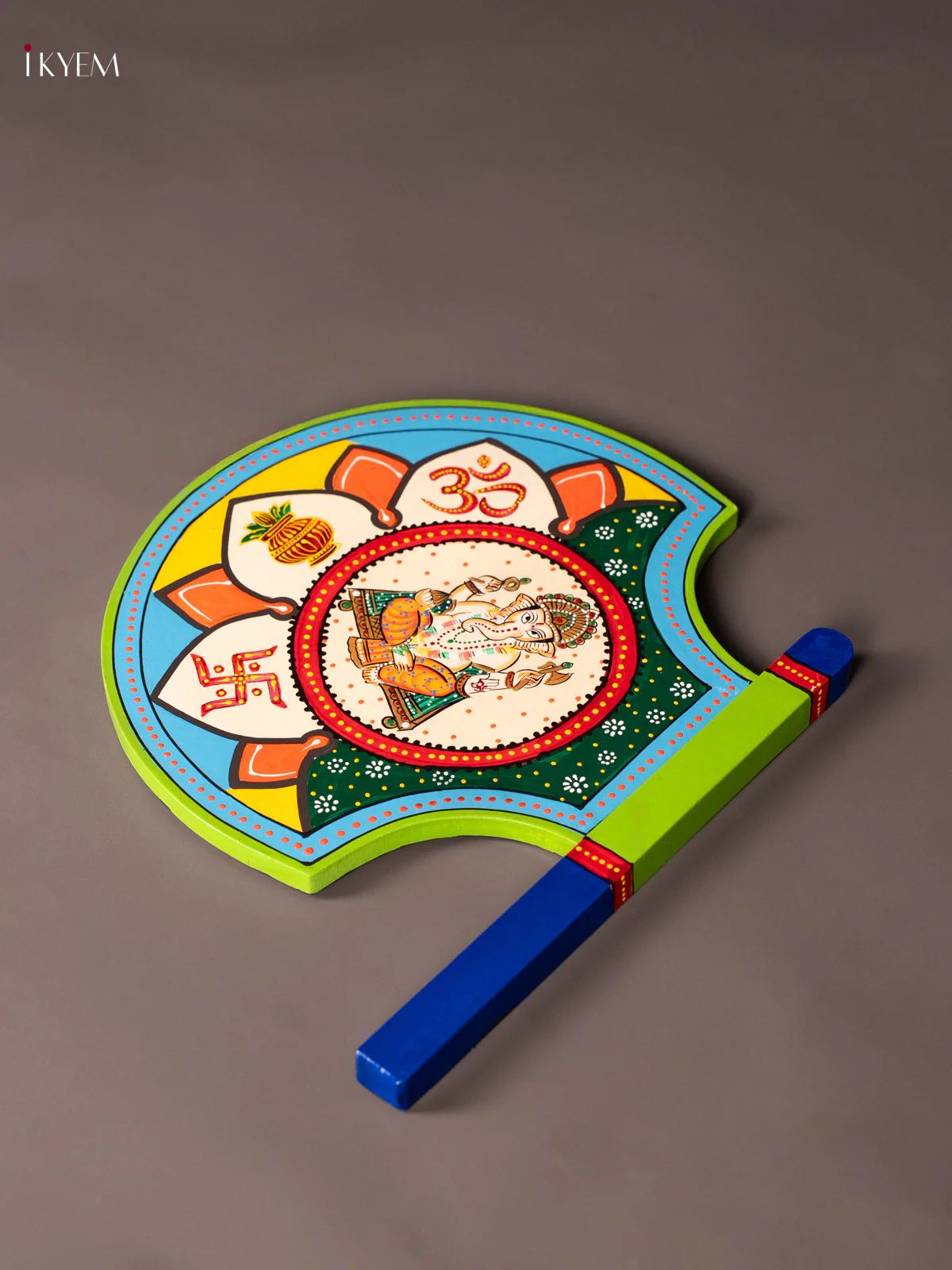 Hand-Painted Wooden Ganesh Fan Wall Decor - (13×11) Inch - KN17111 - Image 3