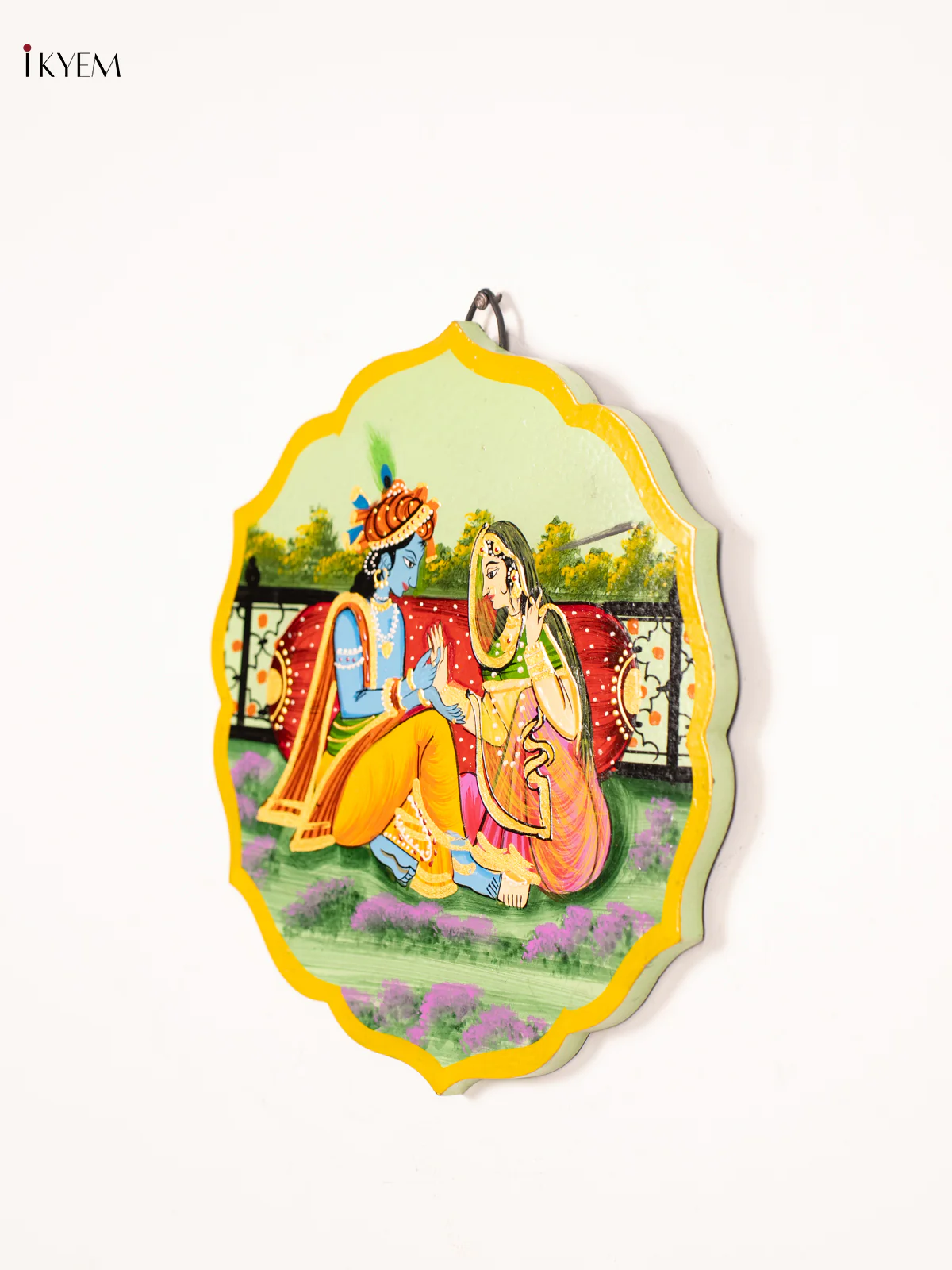 Hand-Painted Wooden Radha krishna Wall Plate - 10.5 Inch - KN17115 - Image 3