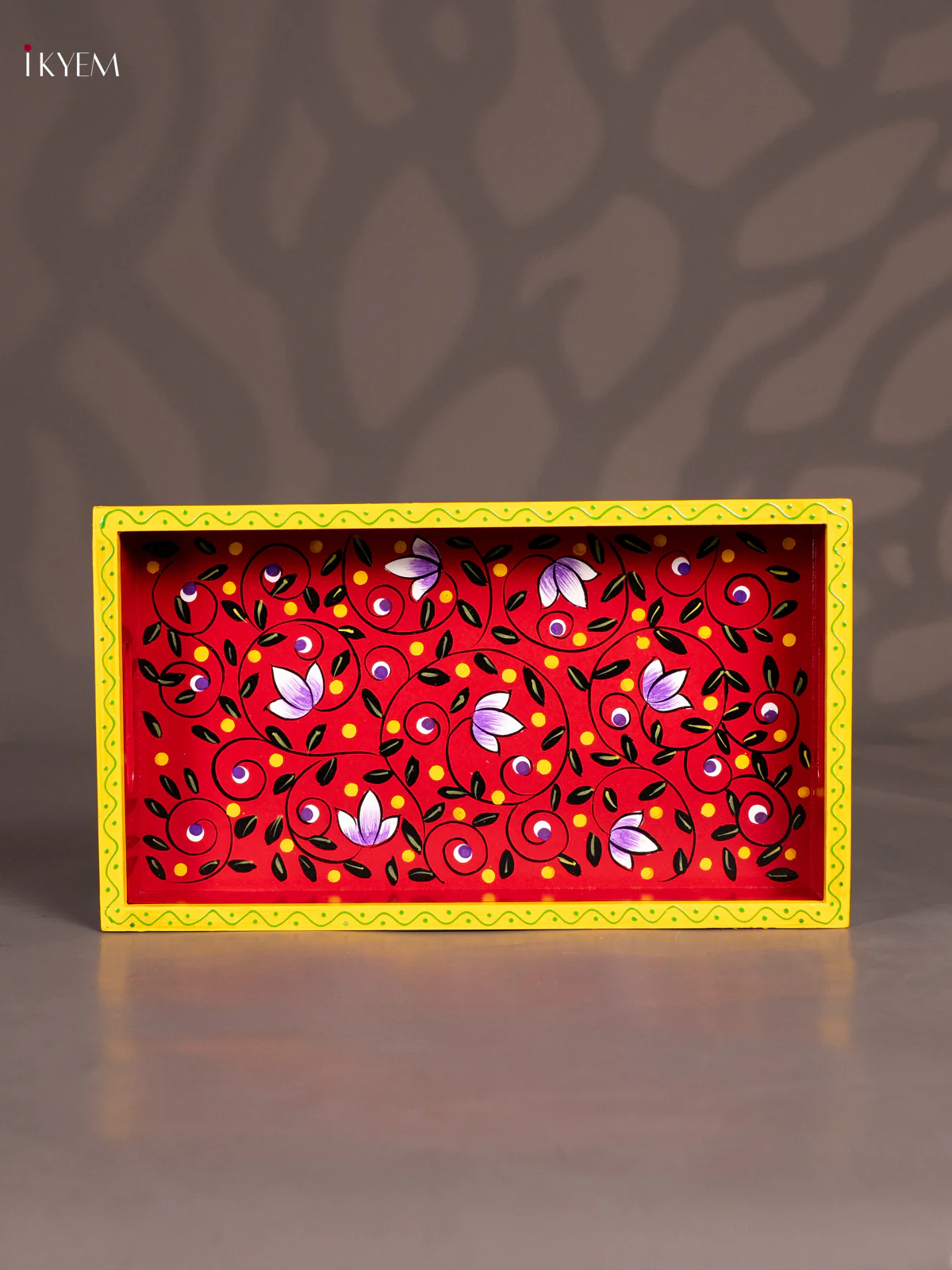 Hand-Painted Wooden Rectangular Tray - Red & Blue - (14×8) Inch - KN17116 - Image 2