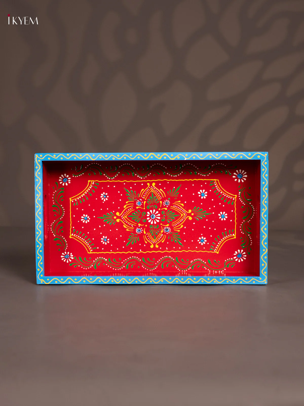 Hand-Painted Wooden Rectangular Tray - Red & Blue - (14×8) Inch - KN17118 - Image 2