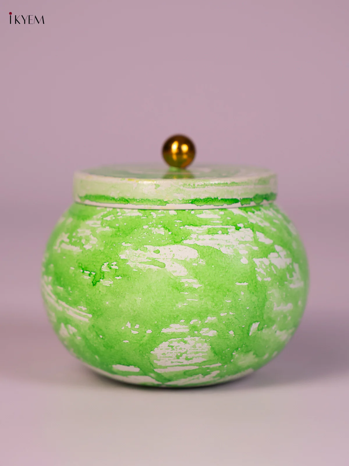 Green Hand-Painted Metal Nuts Jar - 3.5 Inches - KN22111