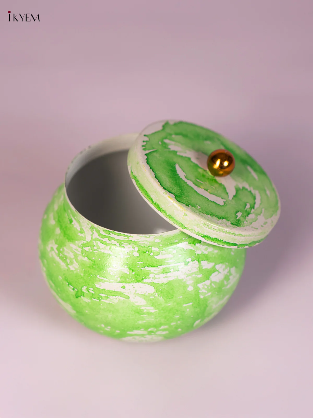Green Hand-Painted Metal Nuts Jar - 3.5 Inches - KN22111 - Image 2