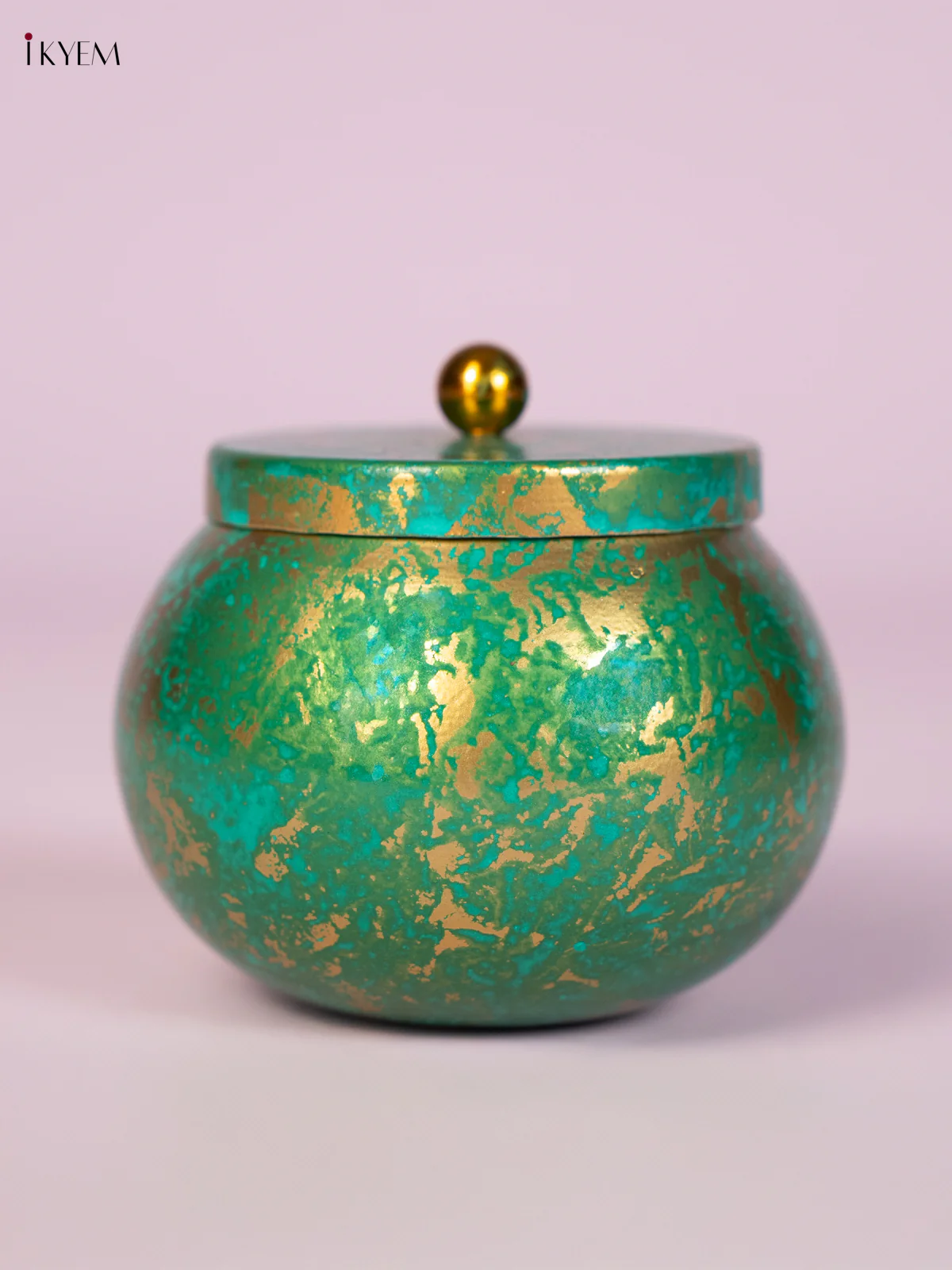 Teal Hand-Painted Metal Nuts Jar - 3.5 Inches - KN22112