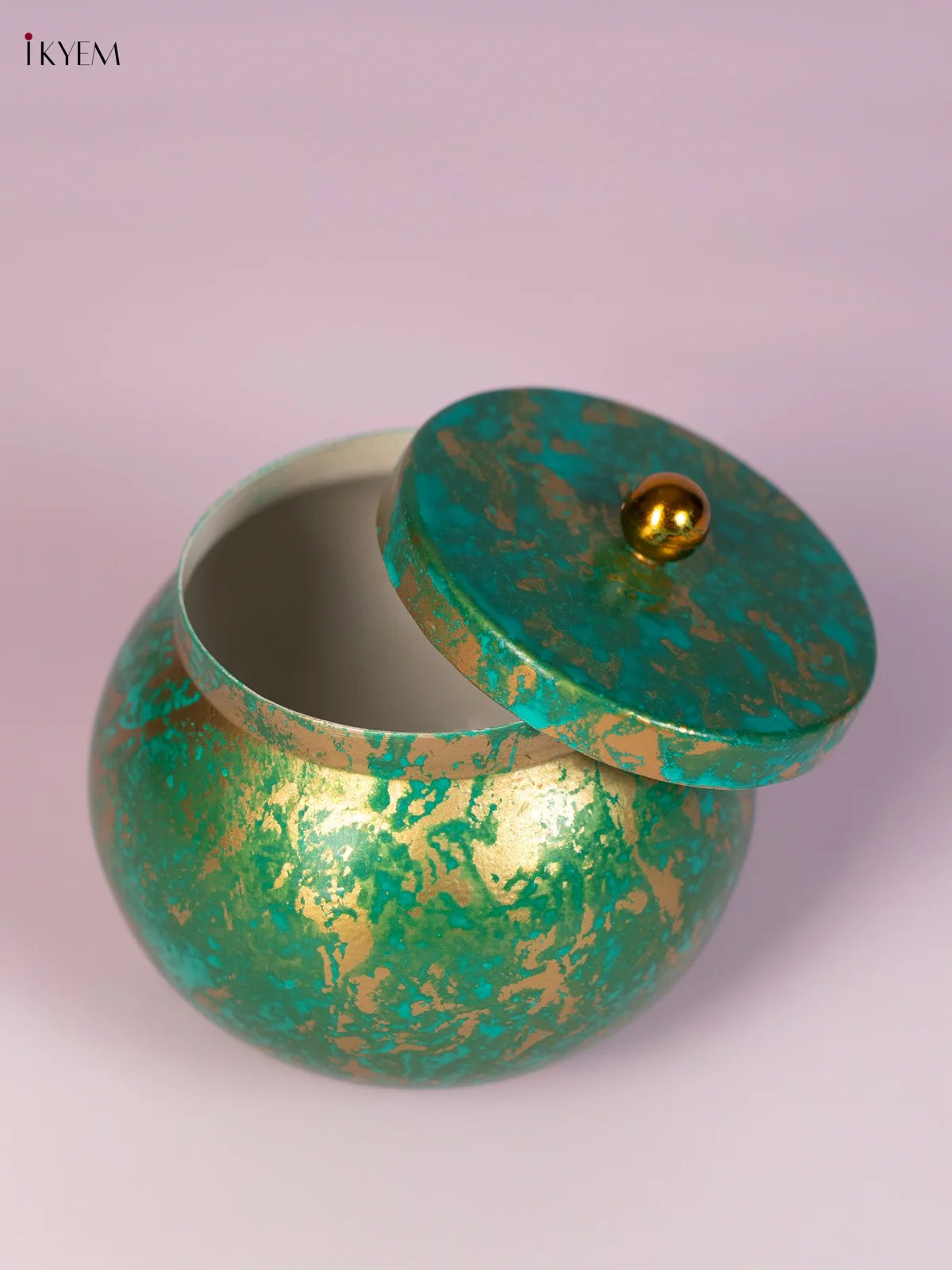 Teal Hand-Painted Metal Nuts Jar - 3.5 Inches - KN22112 - Image 2