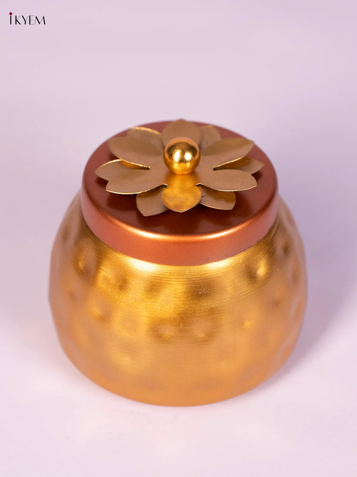 Gold Plated Dry Fruit Jar with Floral Embossed Lid - 3.5 Inches - KN22113