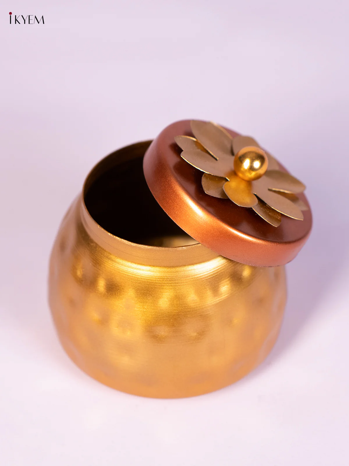 Gold Plated Dry Fruit Jar with Floral Embossed Lid - 3.5 Inches - KN22113 - Image 2