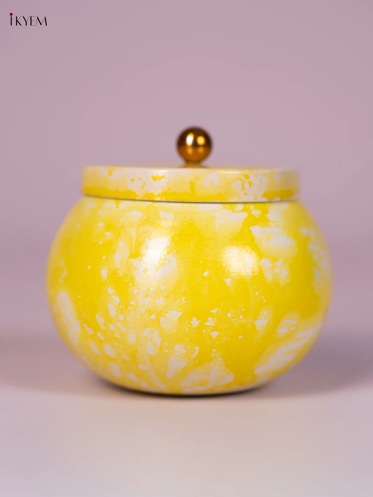 Yellow Hand-Painted Metal Nuts Jar - 3.5 Inches - KN22115