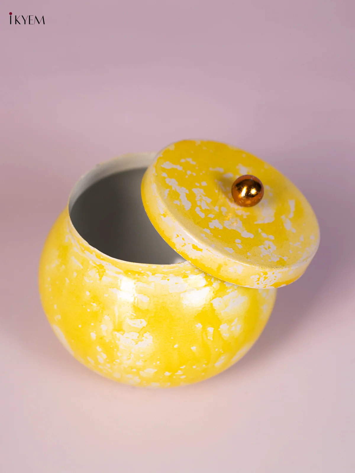 Yellow Hand-Painted Metal Nuts Jar - 3.5 Inches - KN22115 - Image 2