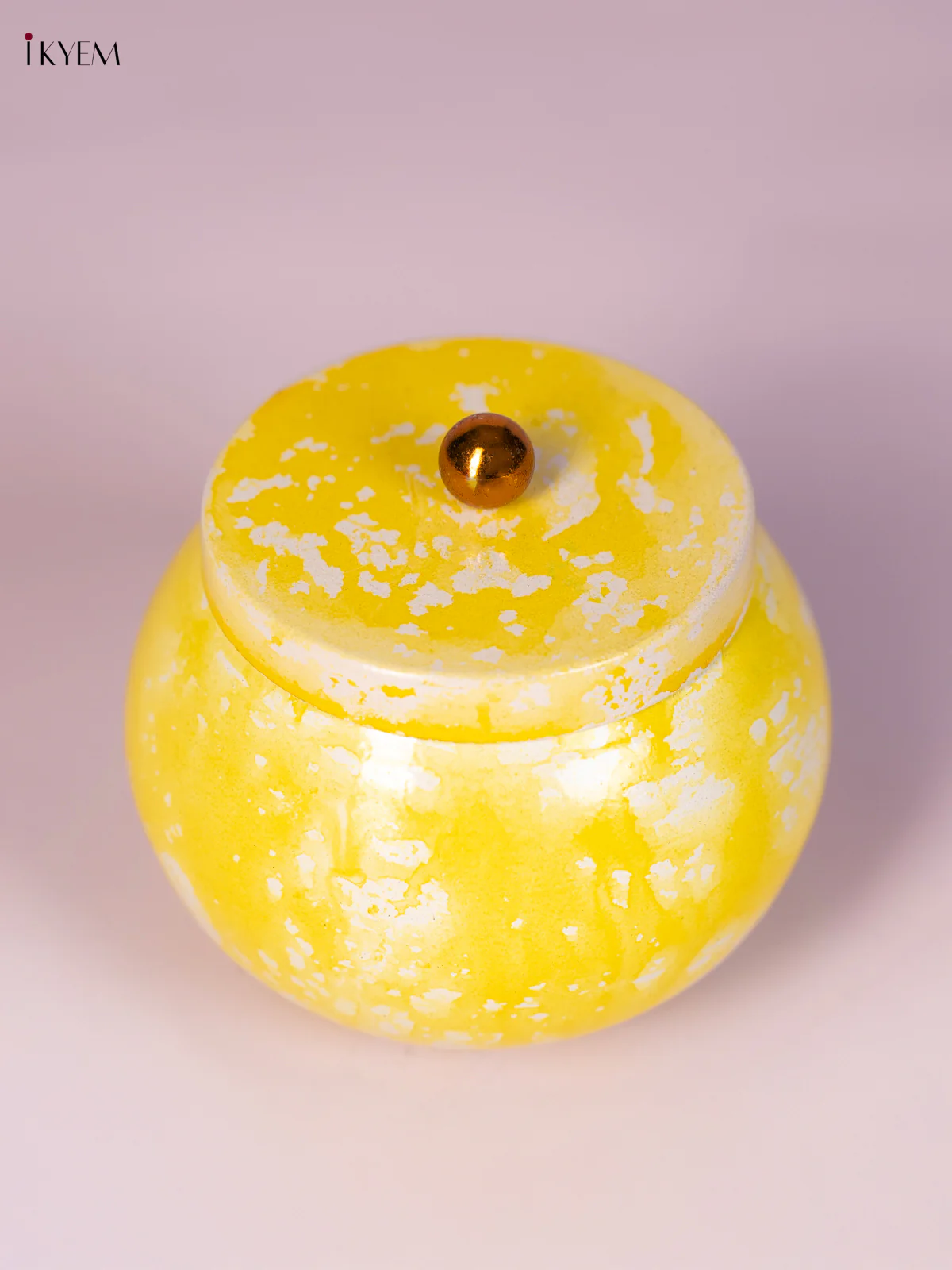 Yellow Hand-Painted Metal Nuts Jar - 3.5 Inches - KN22115 - Image 3