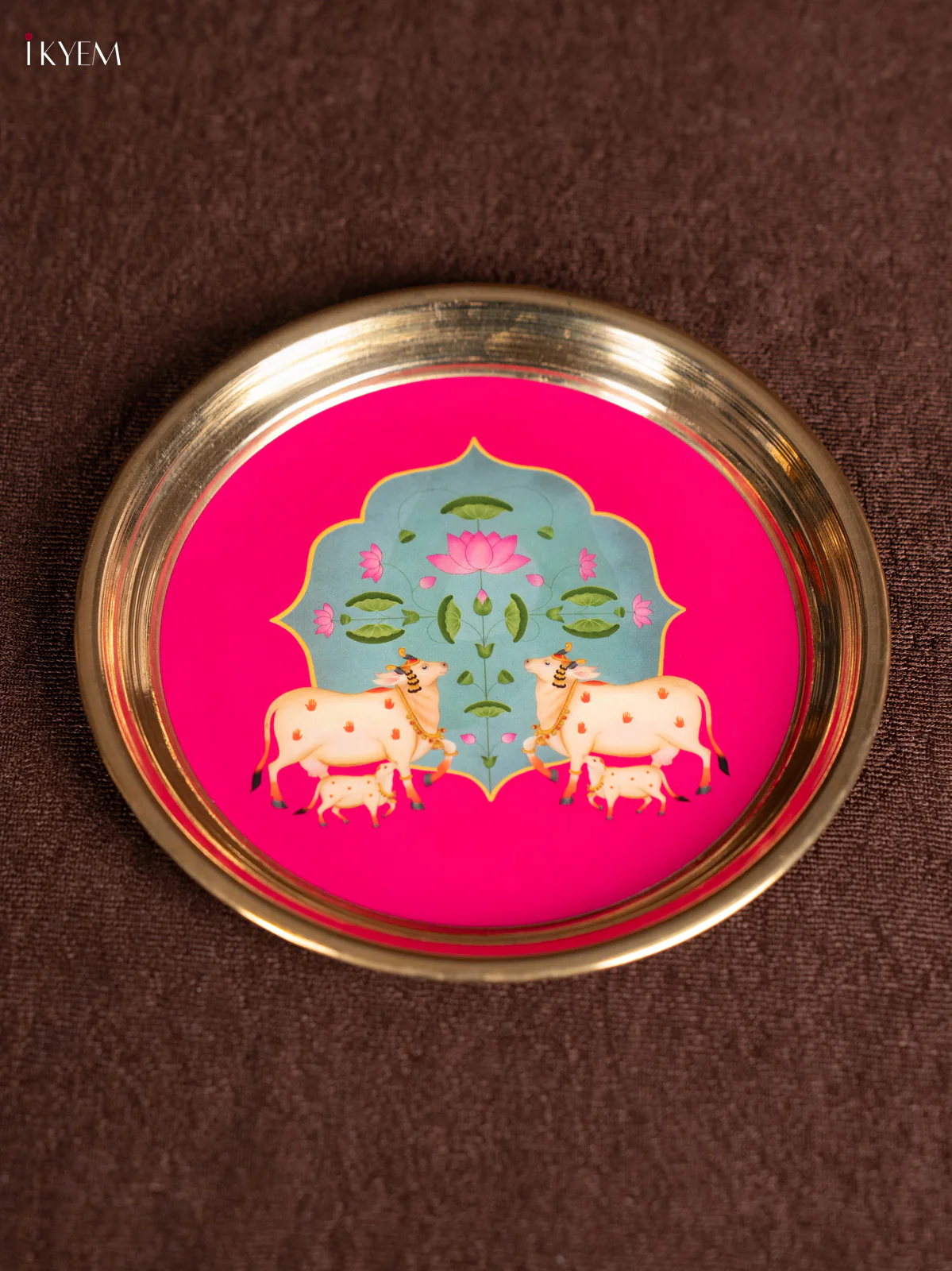 Digital Printed Brass Plate - Cow & Calf - Pink - KN26113