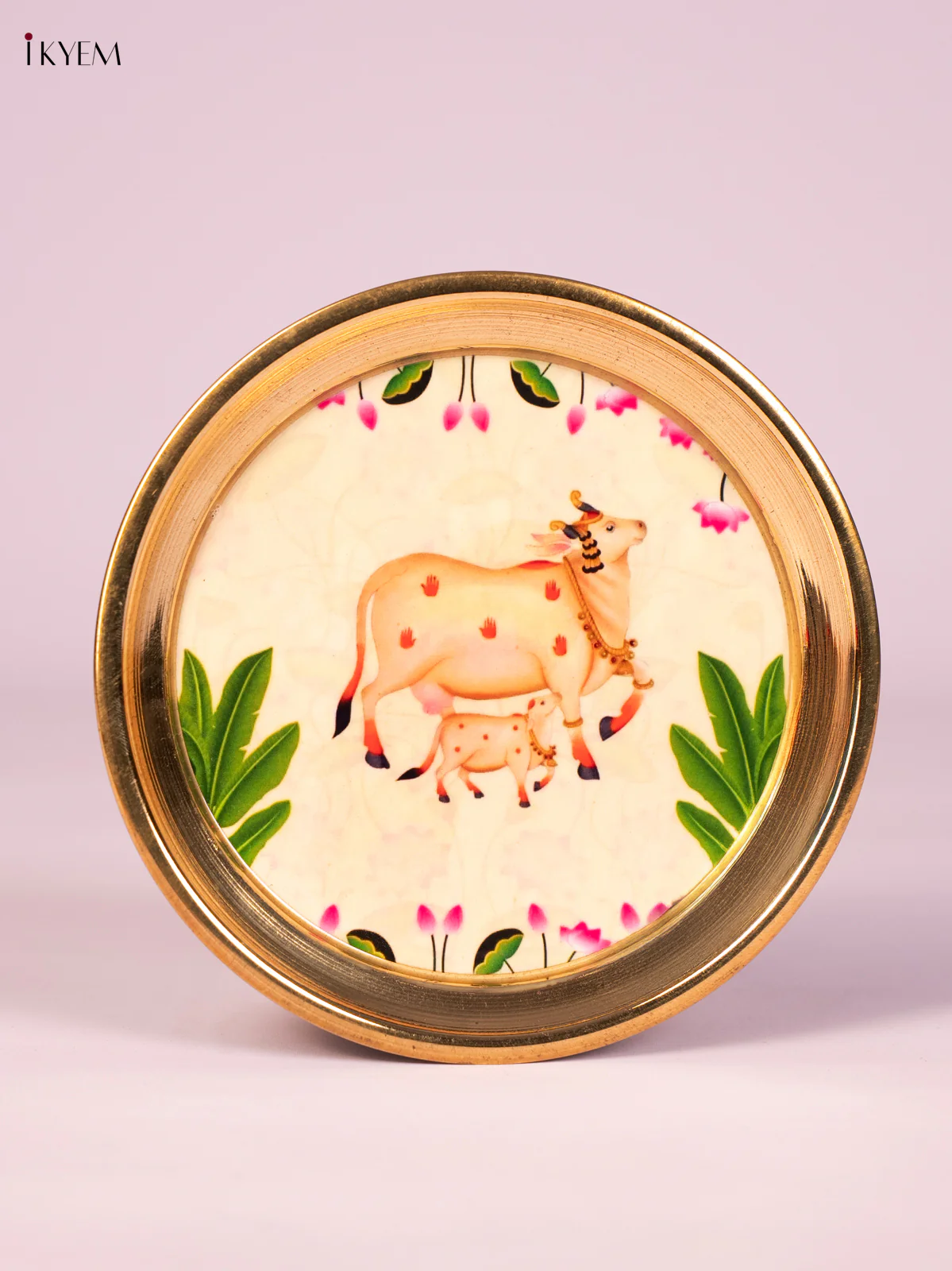 Cow & Calf Digital Printed Brass Plate - Cream - 6 Inch - KN26114