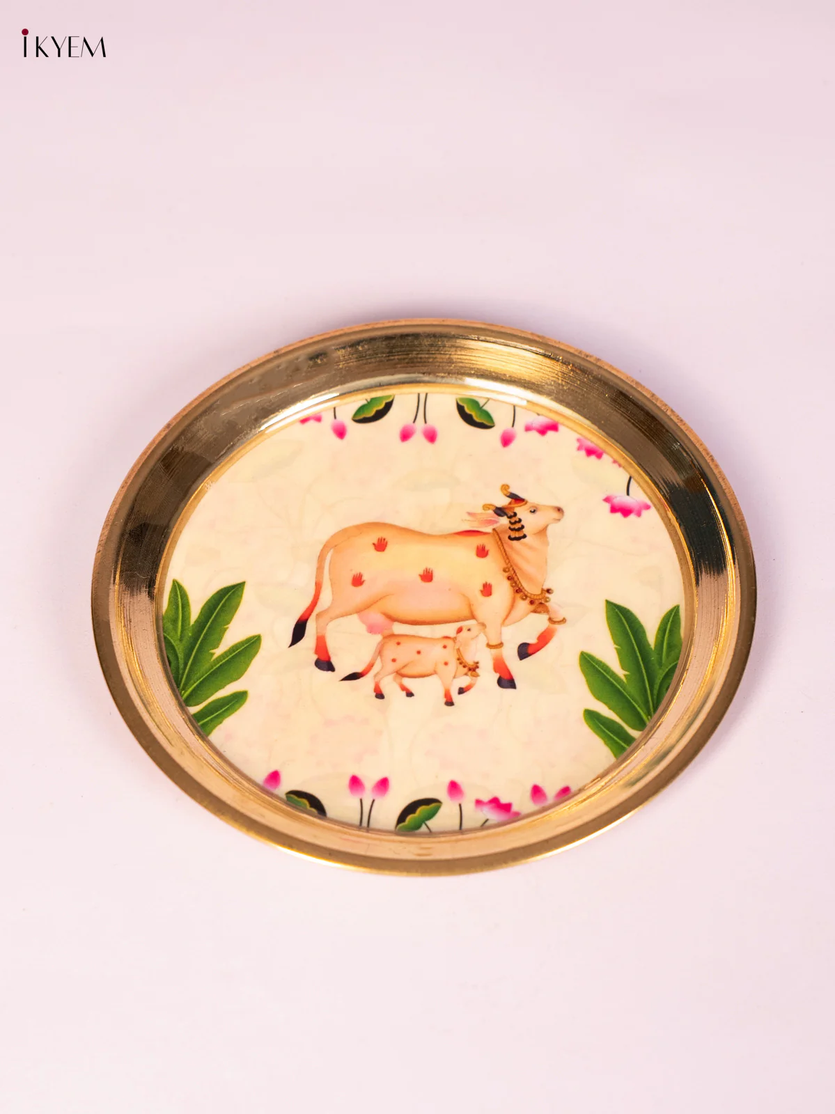 Cow & Calf Digital Printed Brass Plate - Cream - 6 Inch - KN26114 - Image 2