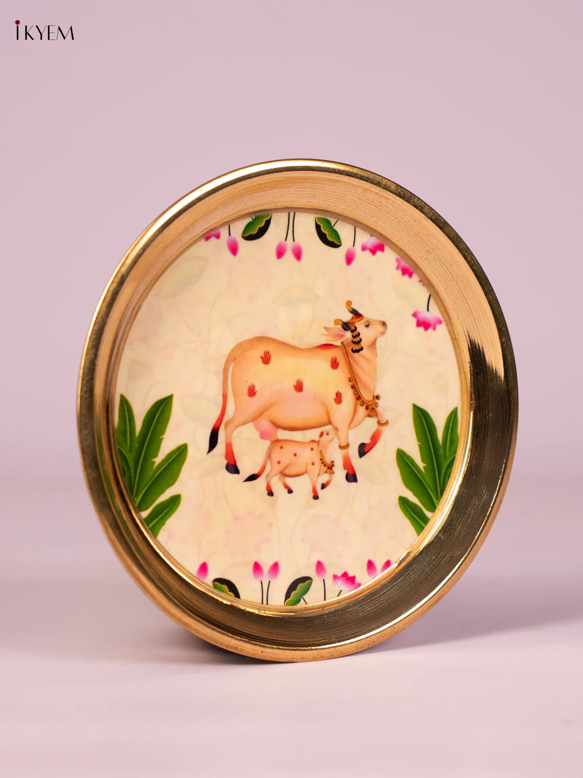 Cow & Calf Digital Printed Brass Plate - Cream - 6 Inch - KN26114 - Image 3