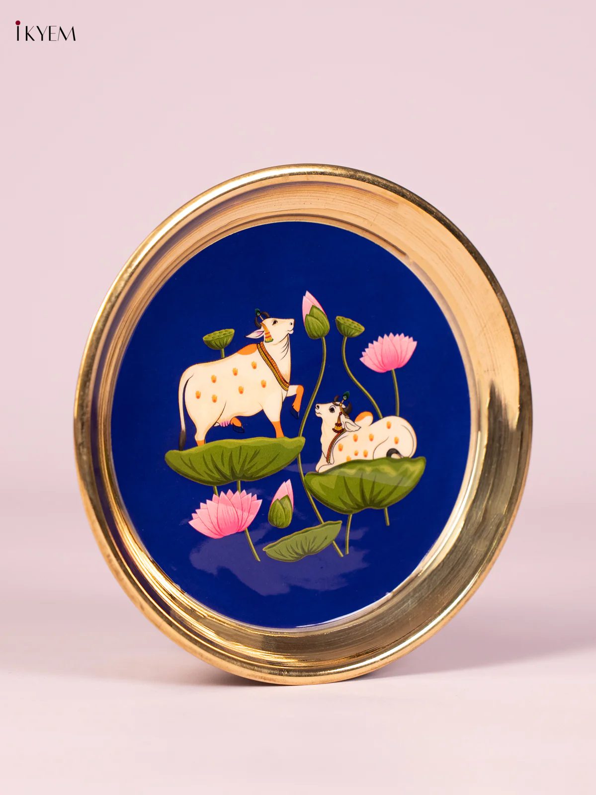 Dual Cow Digital Printed Brass Plate - Blue - 6 Inch - KN26117 - Image 3