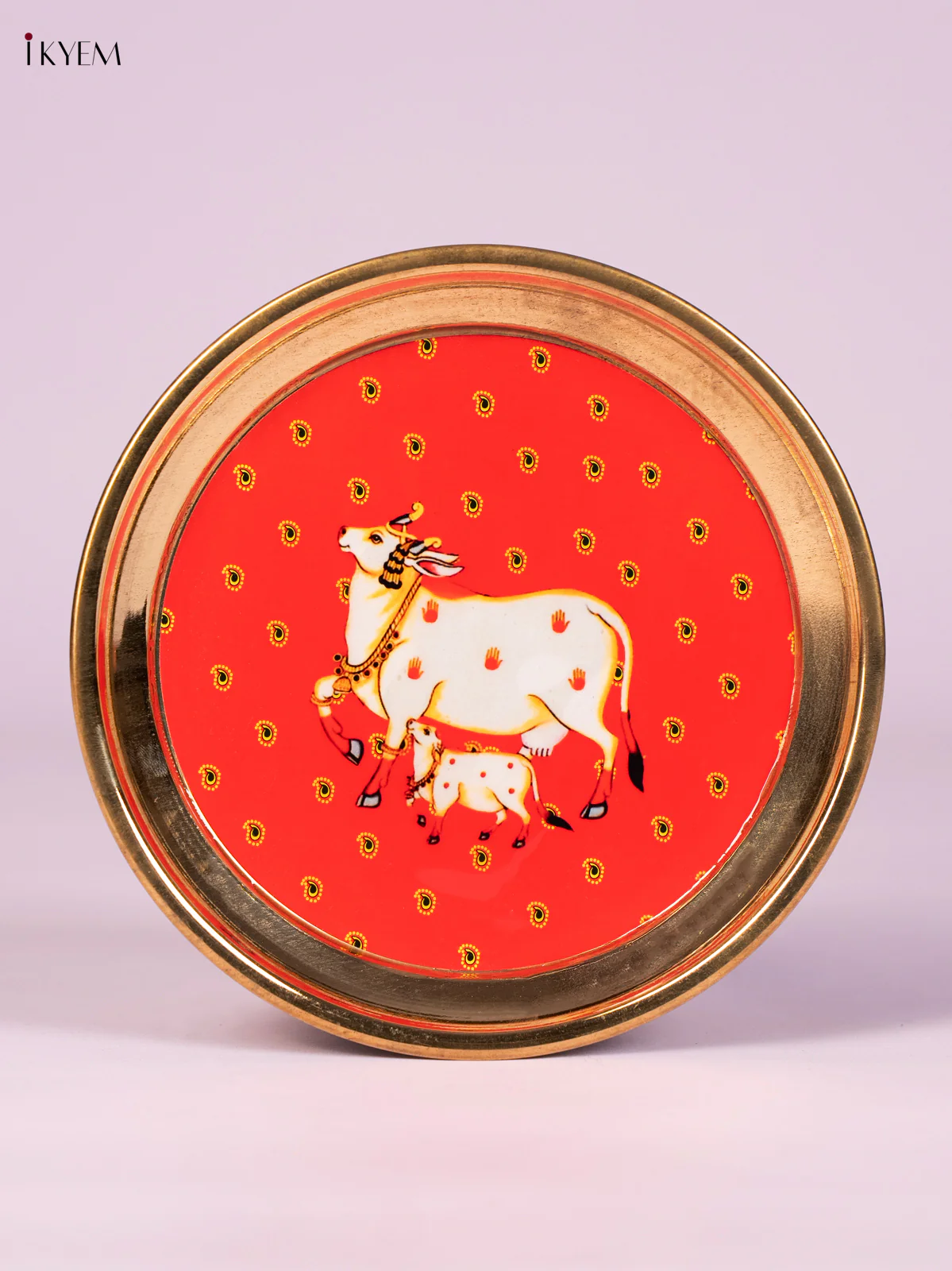 Cow & Calf Digital Printed Brass Plate - Red - 6 Inch - KN26118