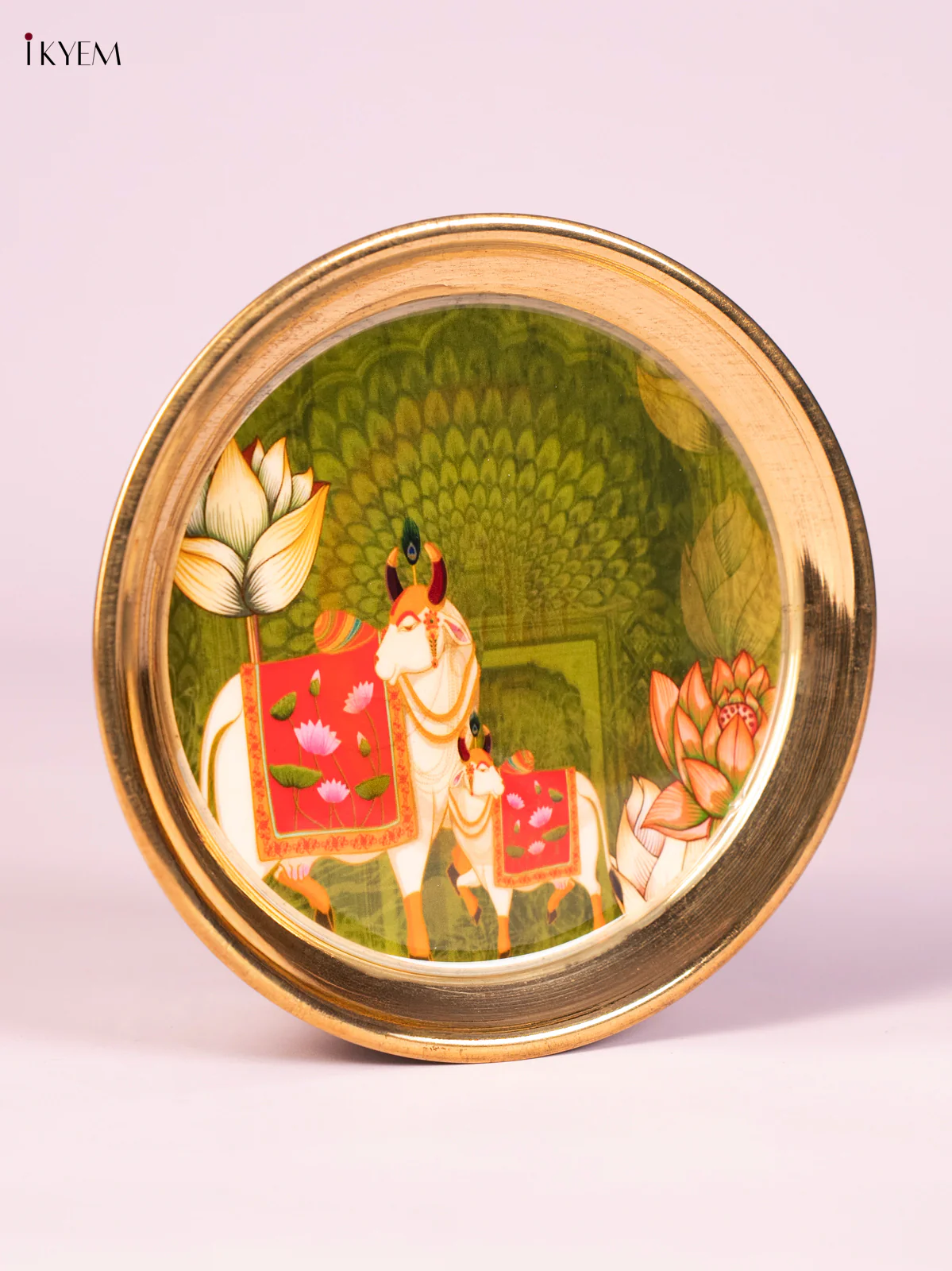 Cow & Calf Digital Printed Brass Plate - Green - 6 Inch - KN26120 - Image 3