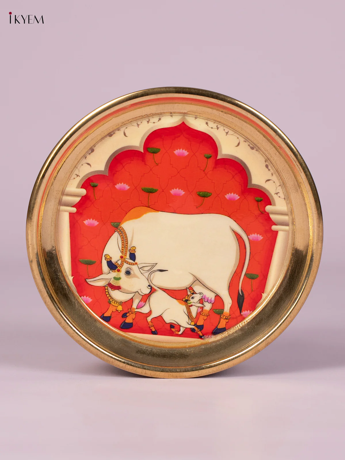 Cow & Calf Digital Printed Brass Plate - Orange - 6 Inch - KN26123