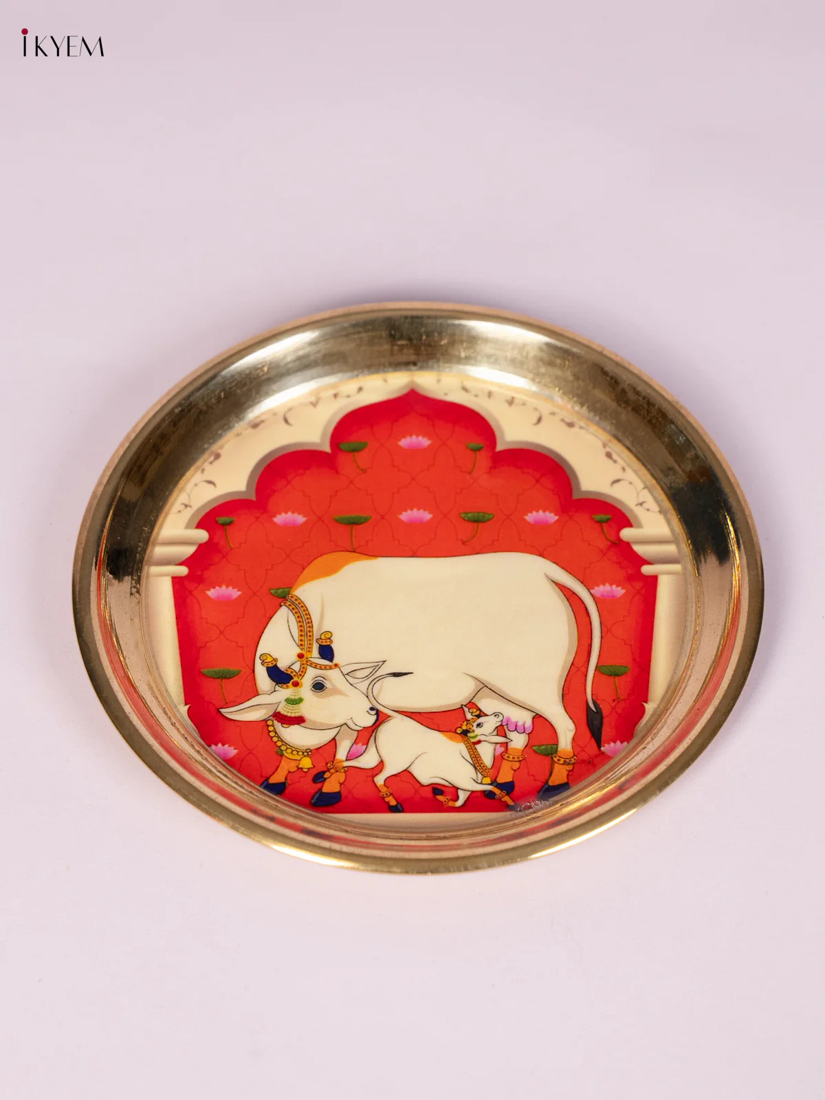 Cow & Calf Digital Printed Brass Plate - Orange - 6 Inch - KN26123 - Image 2