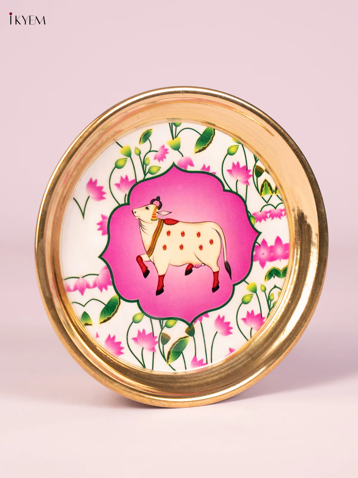 Cow Digital Printed Brass Plate - White & Pink - 6 Inch - KN26124 - Image 3