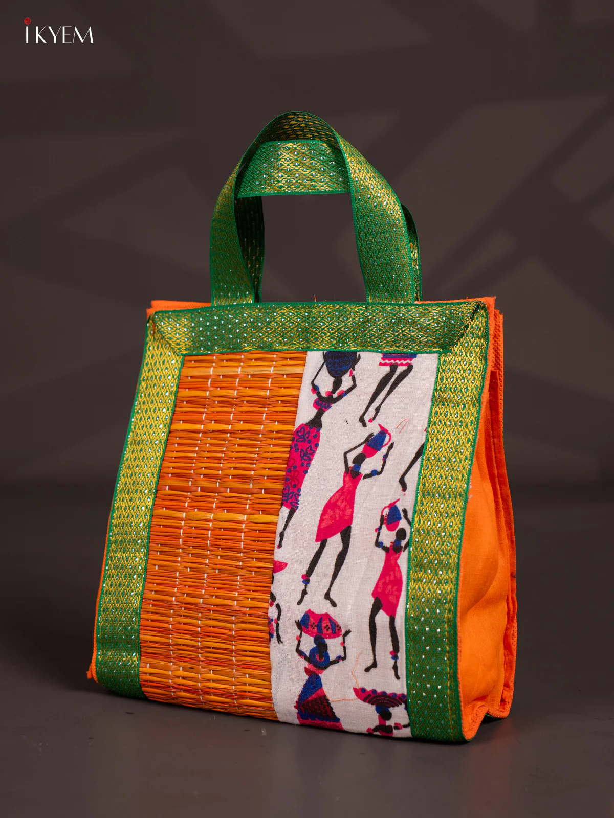 Warli Design Korai Bag With Zari Border - Orange - 9 Inch - KN28112 - Image 3