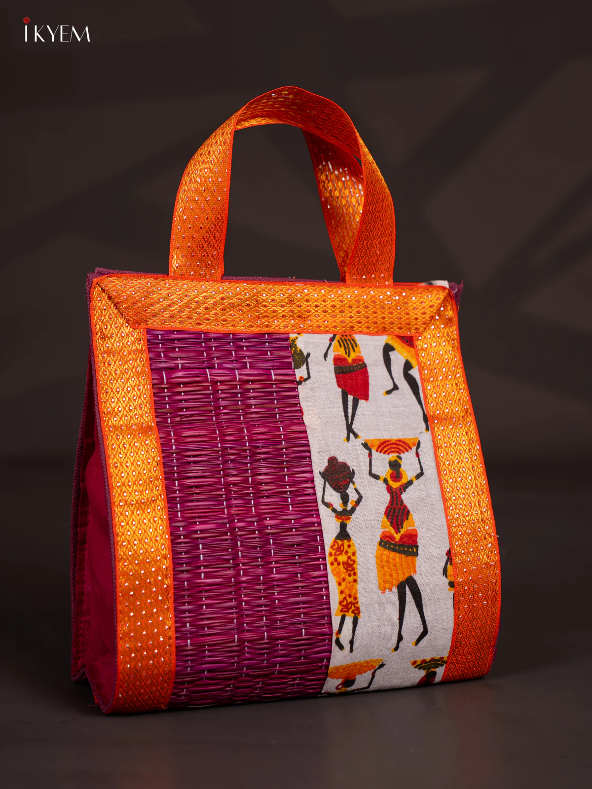 Warli Design Korai Bag With Zari Border - Purple - 9 Inch - KN28115 - Image 2