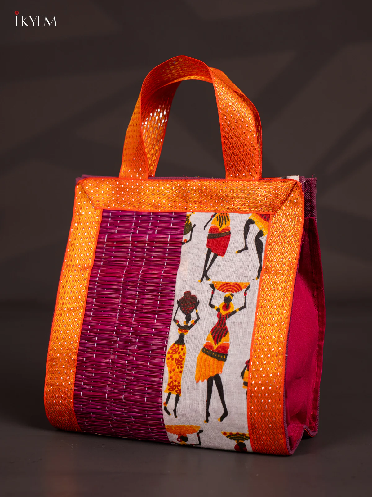 Warli Design Korai Bag With Zari Border - Purple - 9 Inch - KN28115 - Image 3
