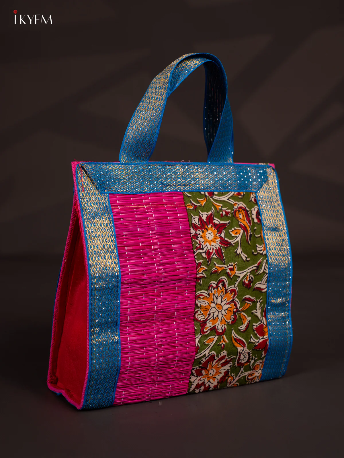 Flower Design Korai Bag With Zari Border - Pink - 9 Inch - KN28119 - Image 2