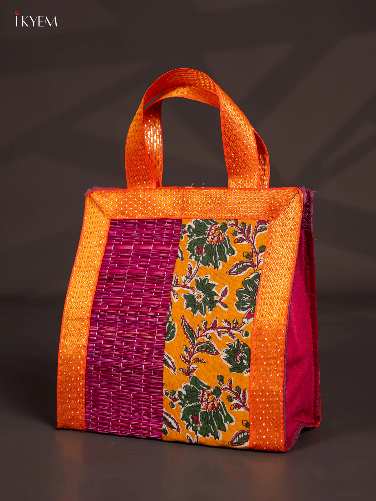 Flower Design Korai Bag With Zari Border - Pink - 9 Inch - KN28121 - Image 3