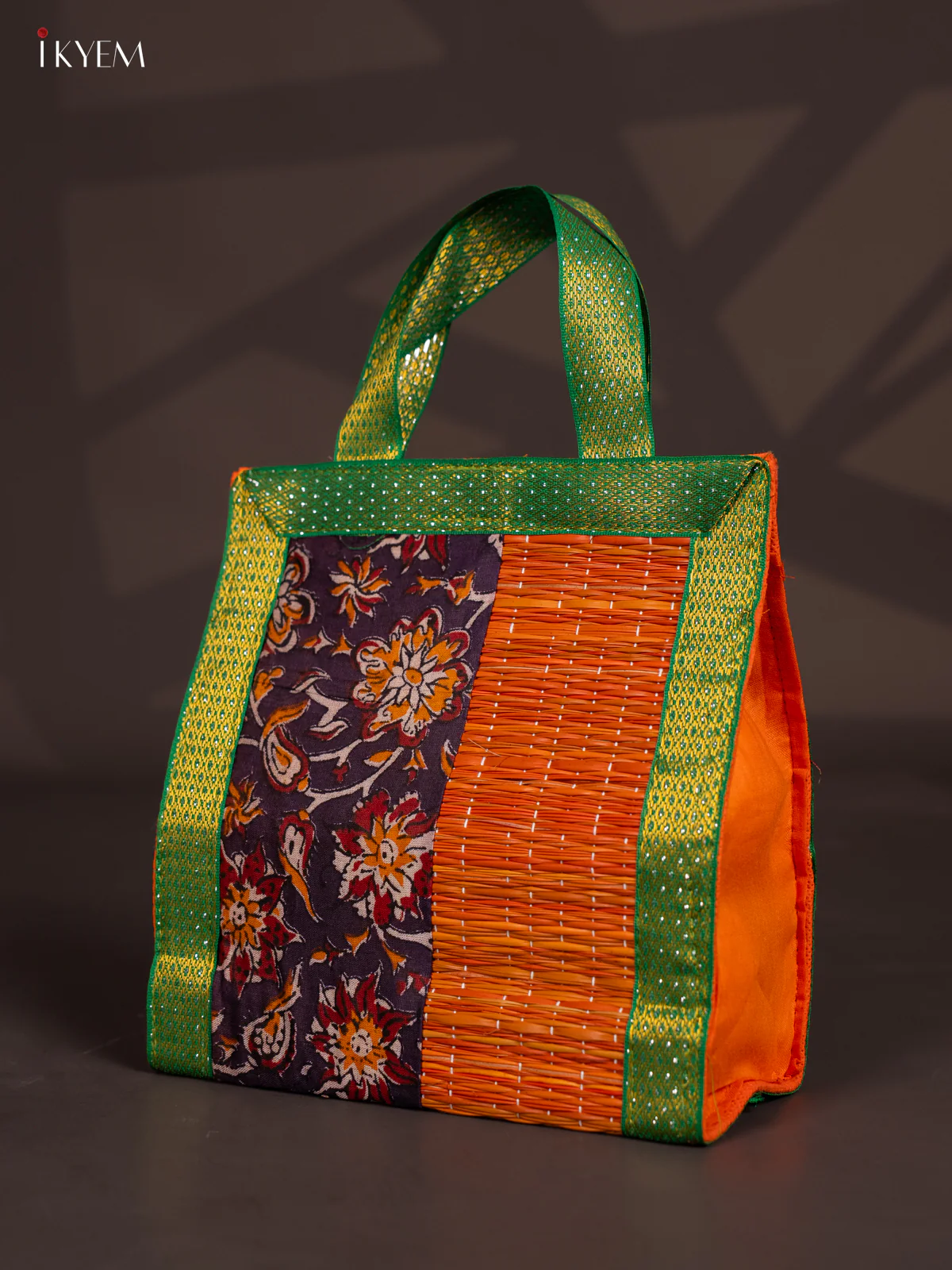 Flower Design Korai Bag With Zari Border - Orange - KN28124 - Image 3